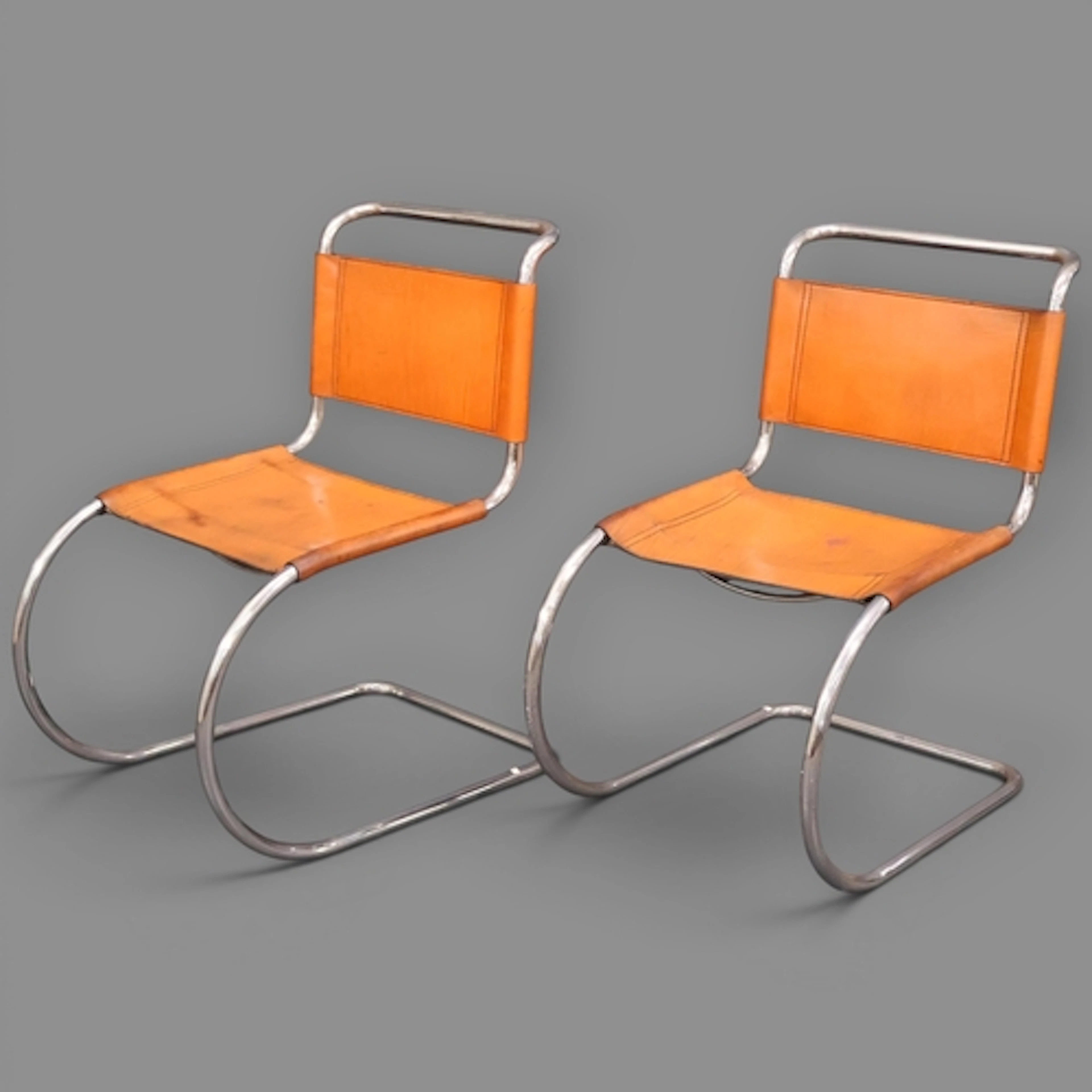 A pair of Mies Van Der Rohe MR 10 Bauhaus design chairs by F...
