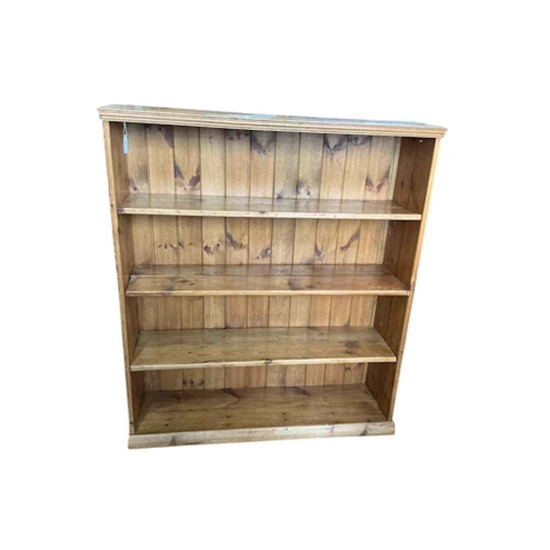A Victorian pine open bookcase, width 106cm, depth 28cm, hei...