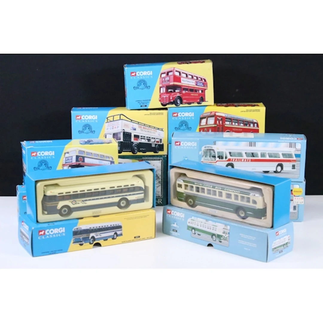 12 Boxed Corgi Classics public transport diecast models to i...