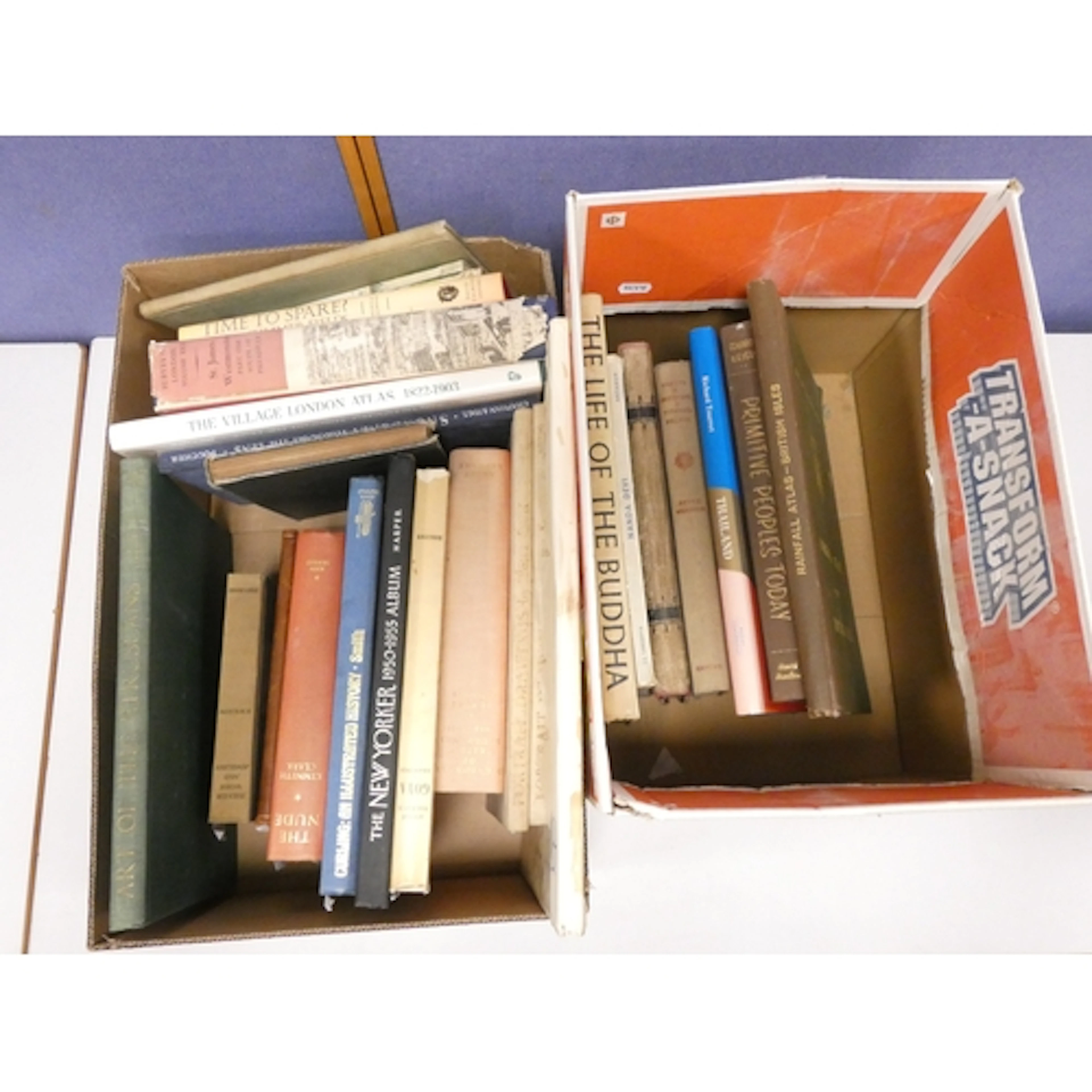Two boxes of art reference and world cultures books to inclu...