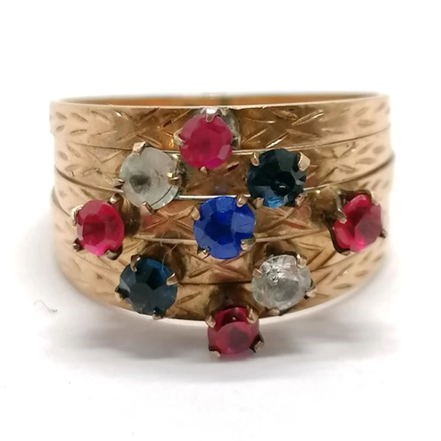 14ct marked rose gold stone set ring comprising of 5 connect...