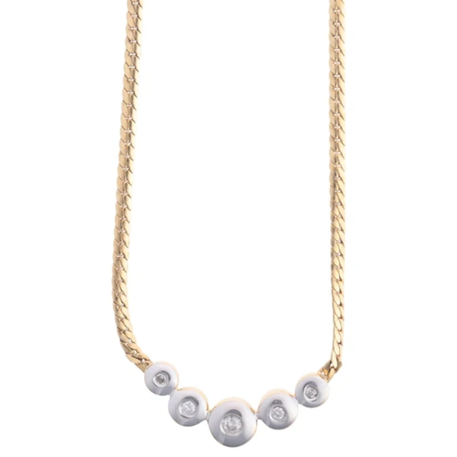 A 9ct two-colour gold diamond collar necklace, rub-over set ...