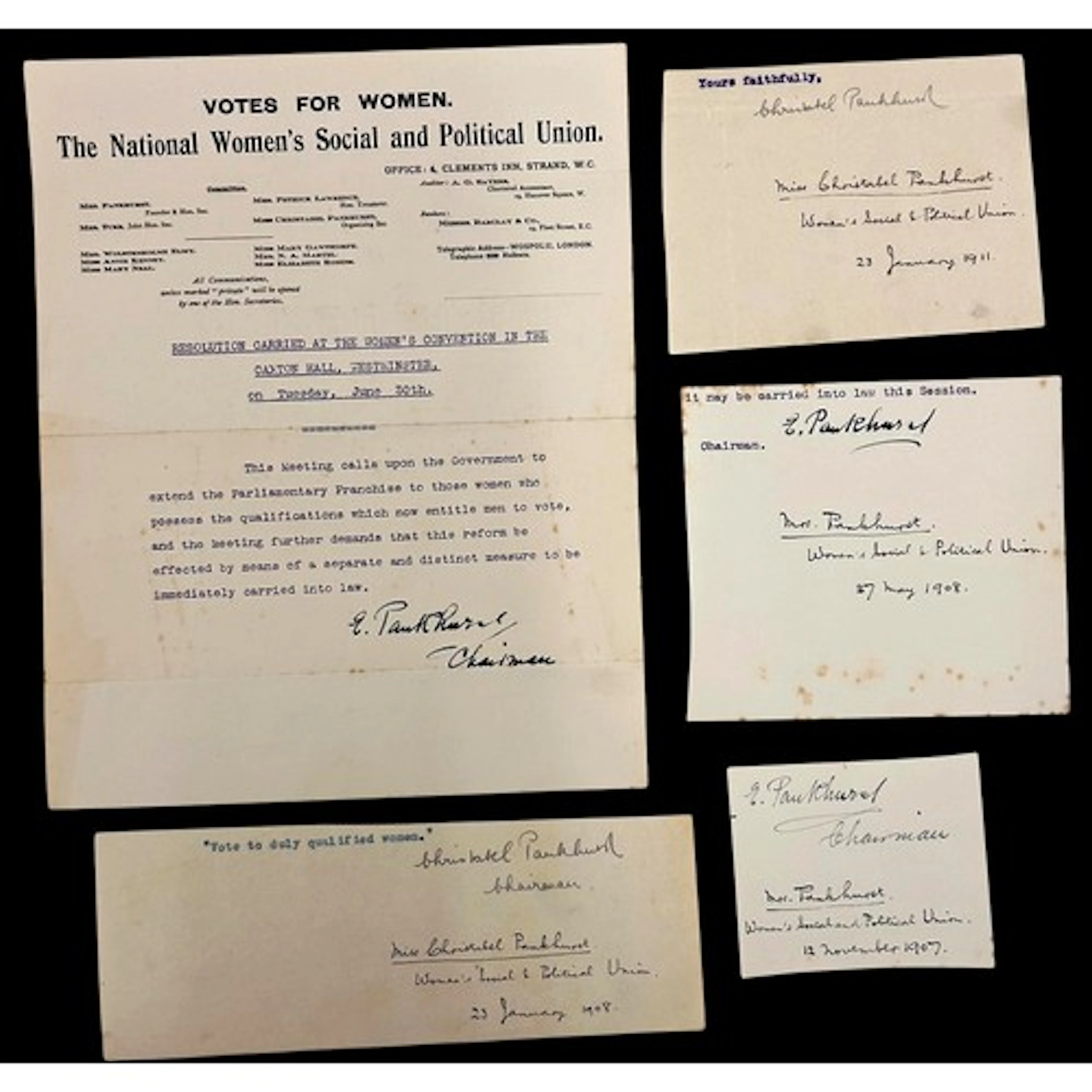 Pankhurst, Emmeline (1858-1928) — Signed WSPU "Votes for Wom...