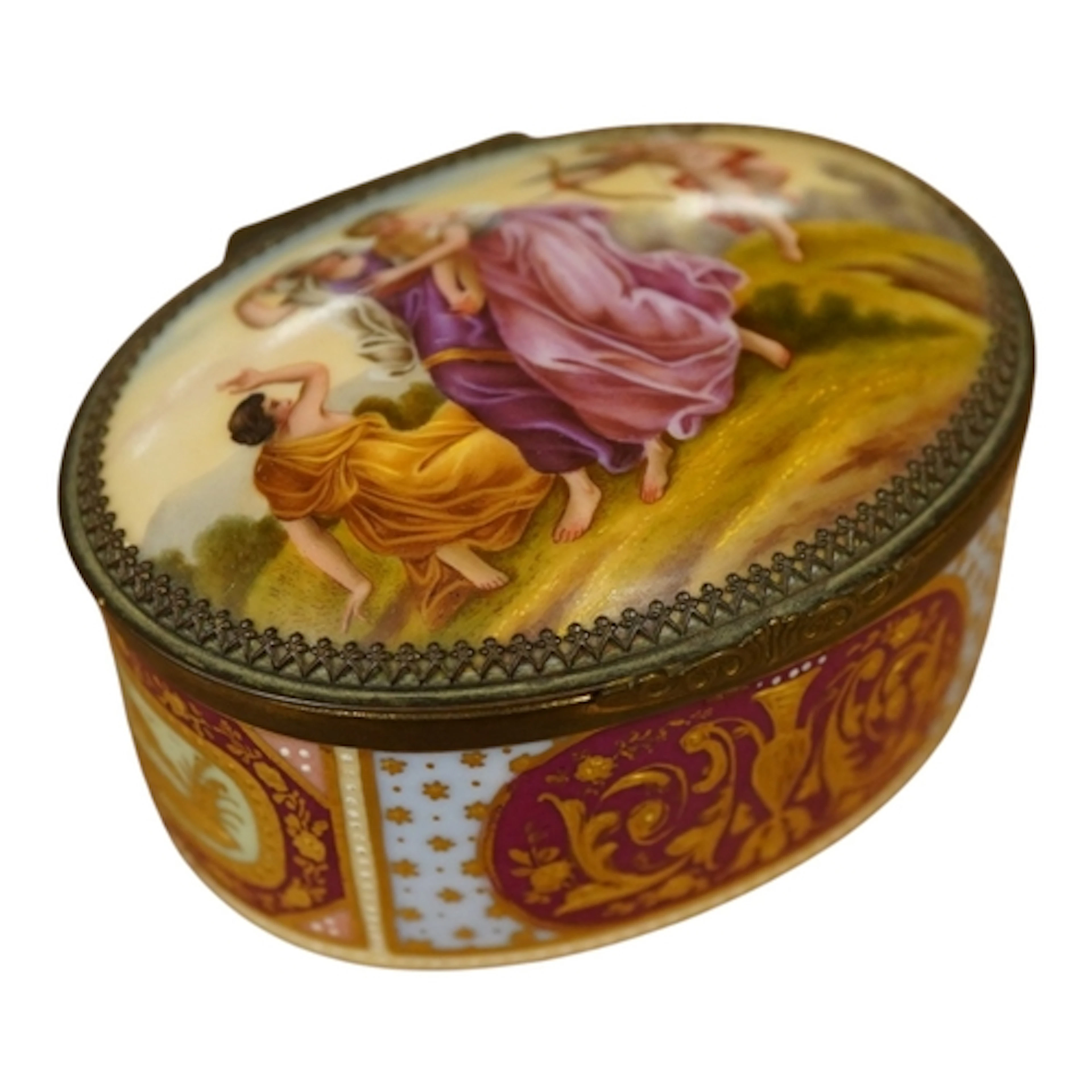 A Vienna style porcelain oval snuff box, early 20th century,...