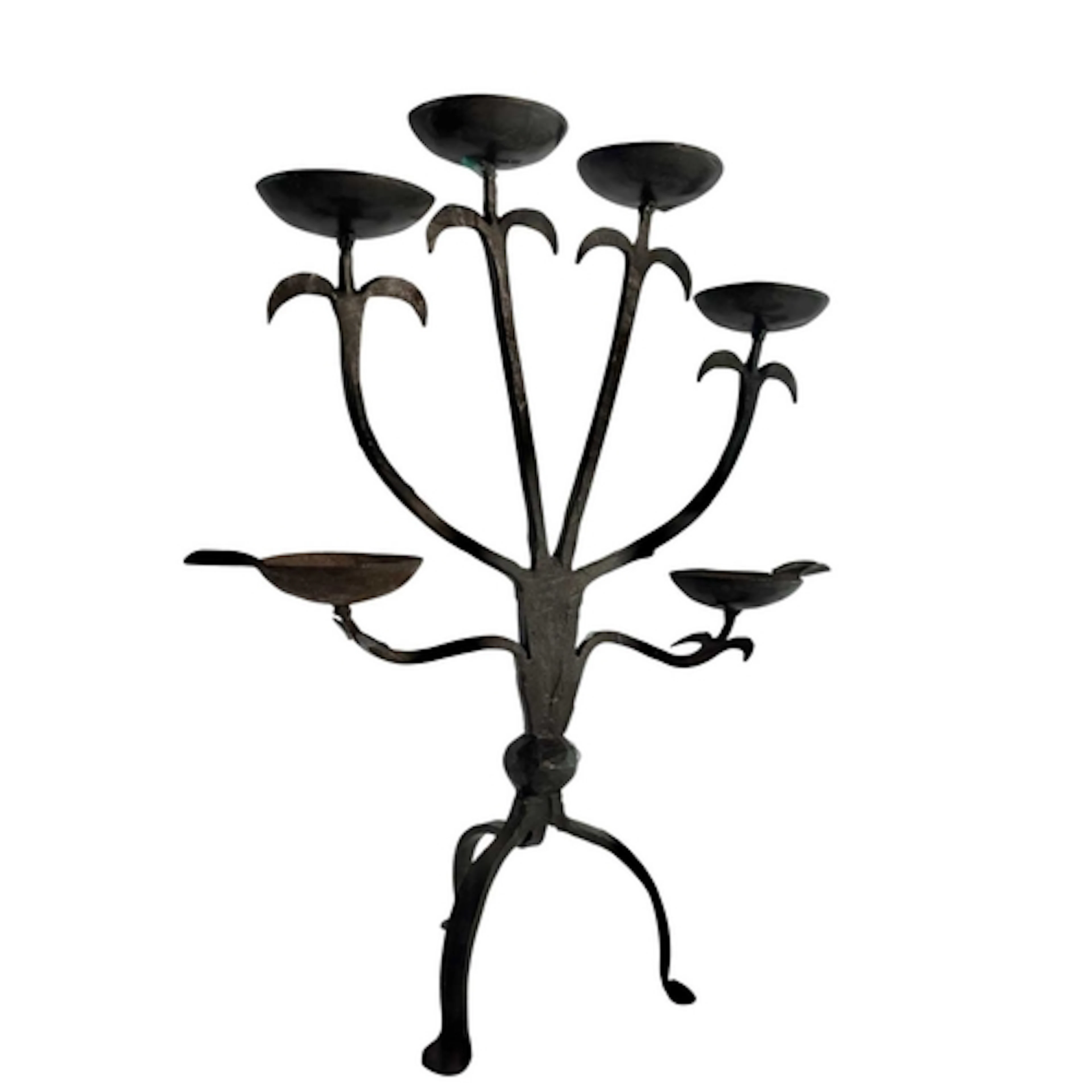 A mid 20th century possibly French wrought iron six arm tabl...