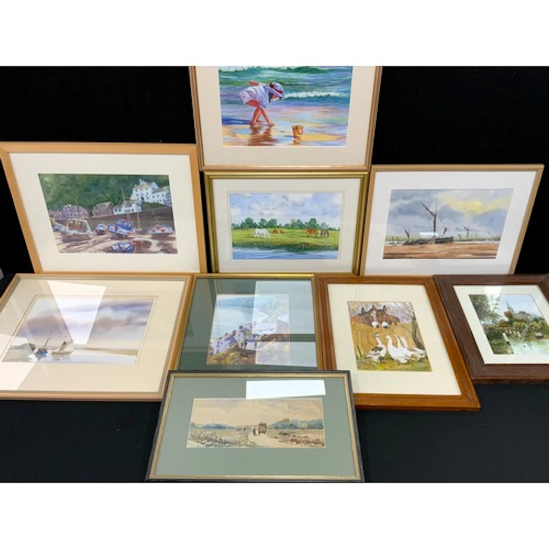 Watercolours - G. Duckworth, Dockyard, signed; John Estall, ...