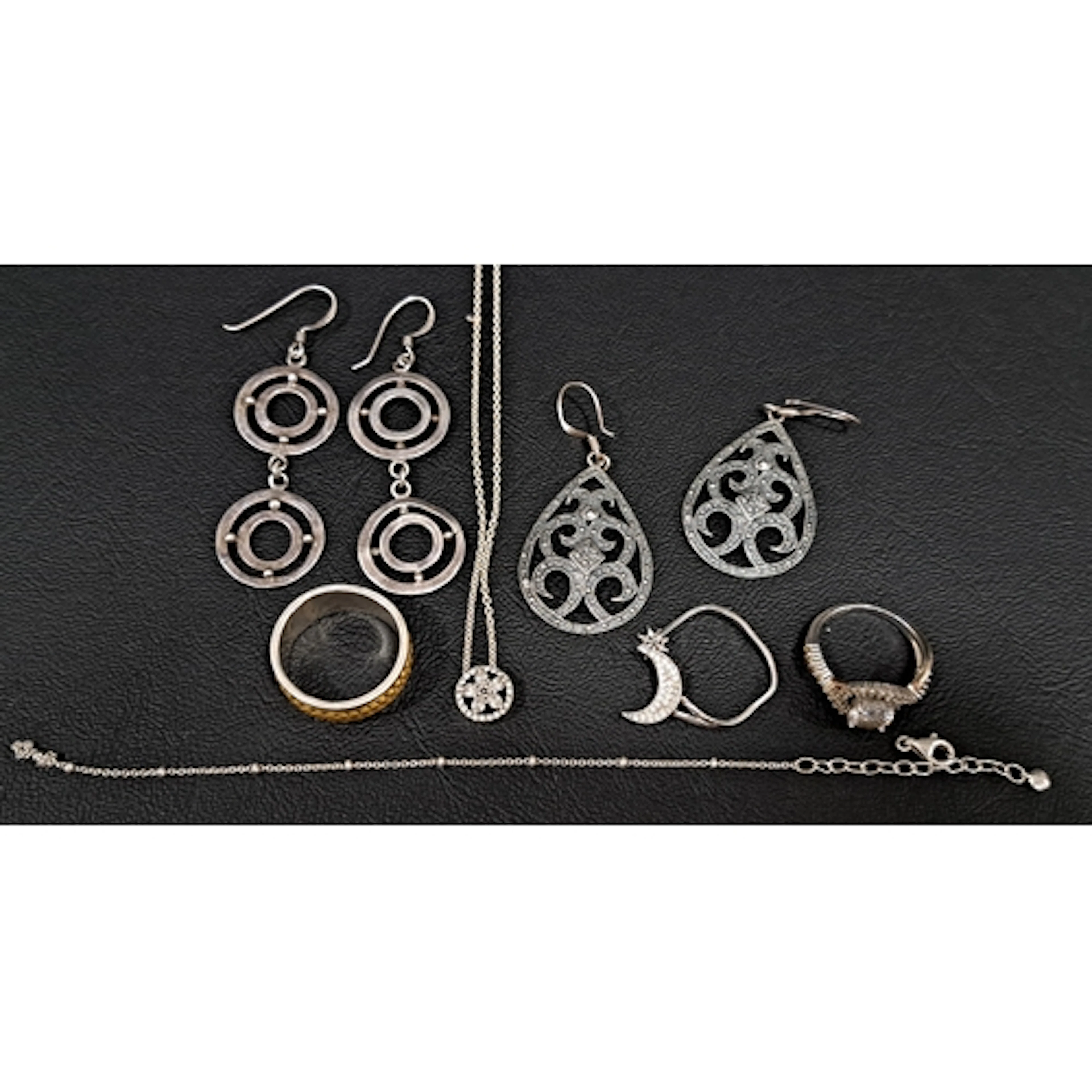 SELECTION OF SILVER JEWELLERY comprising two pairs of drop e...