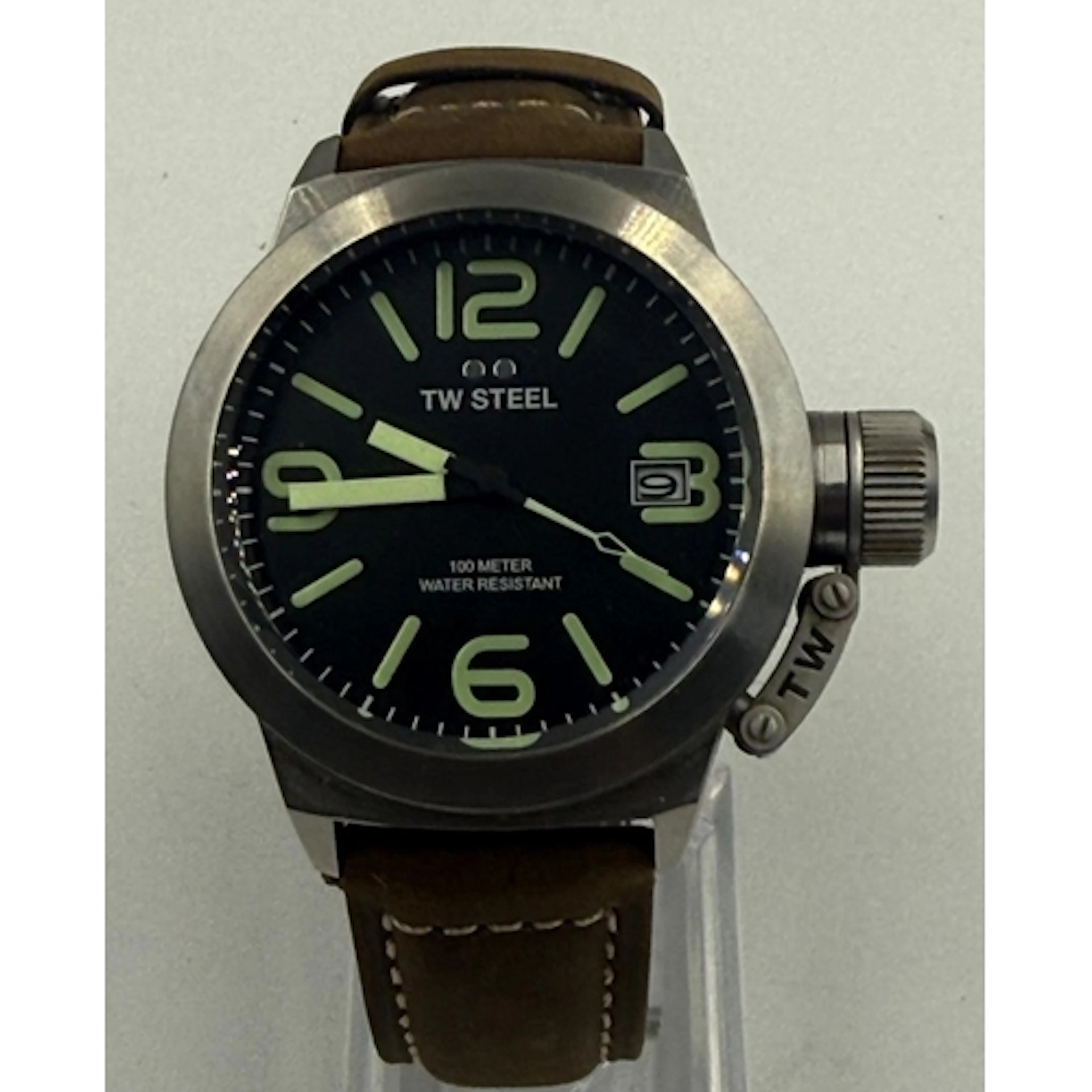 A TW Steel oversized gentlemans "Canteen" wristwatch. Black ...