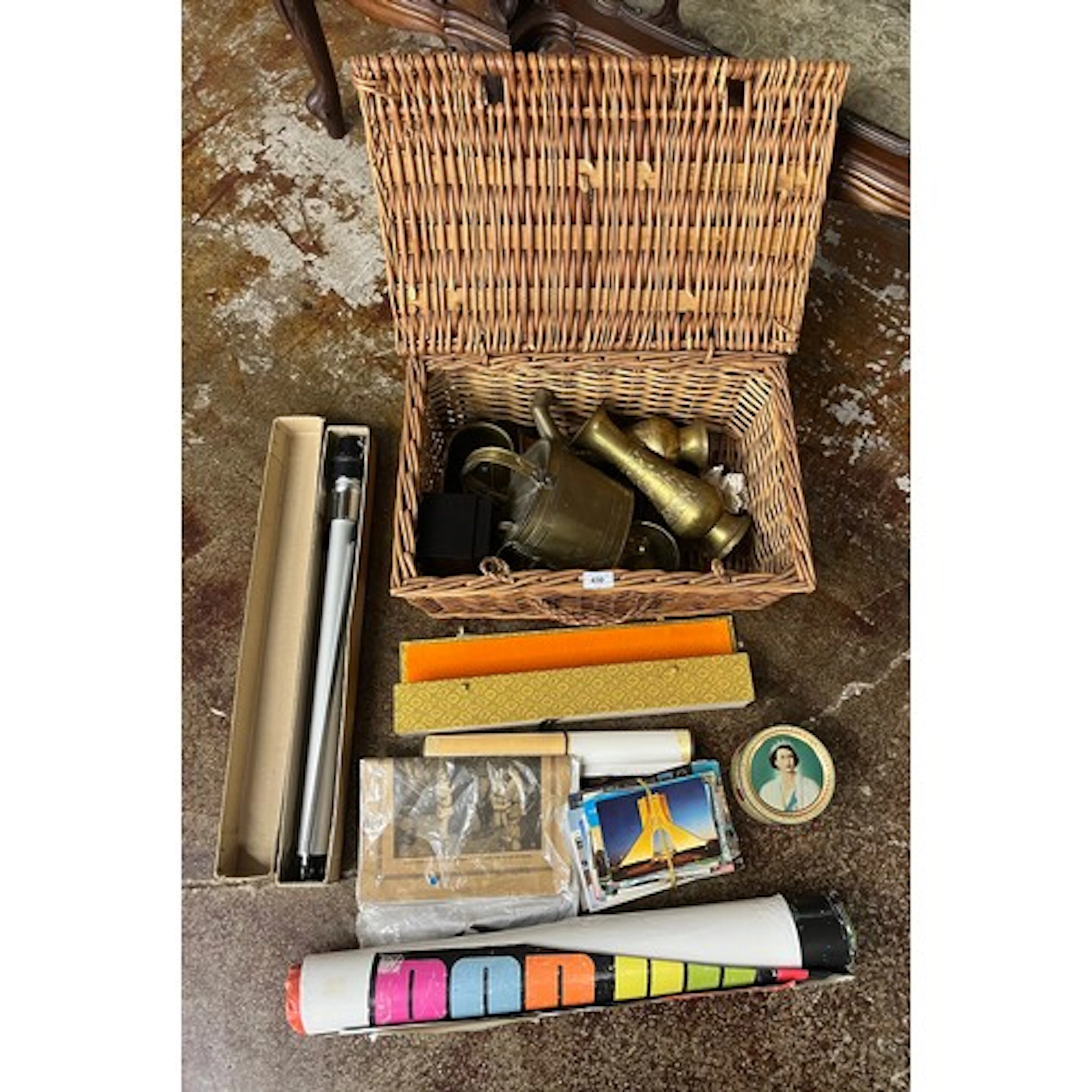 Collection of items to include Chinese scroll painting, bras...