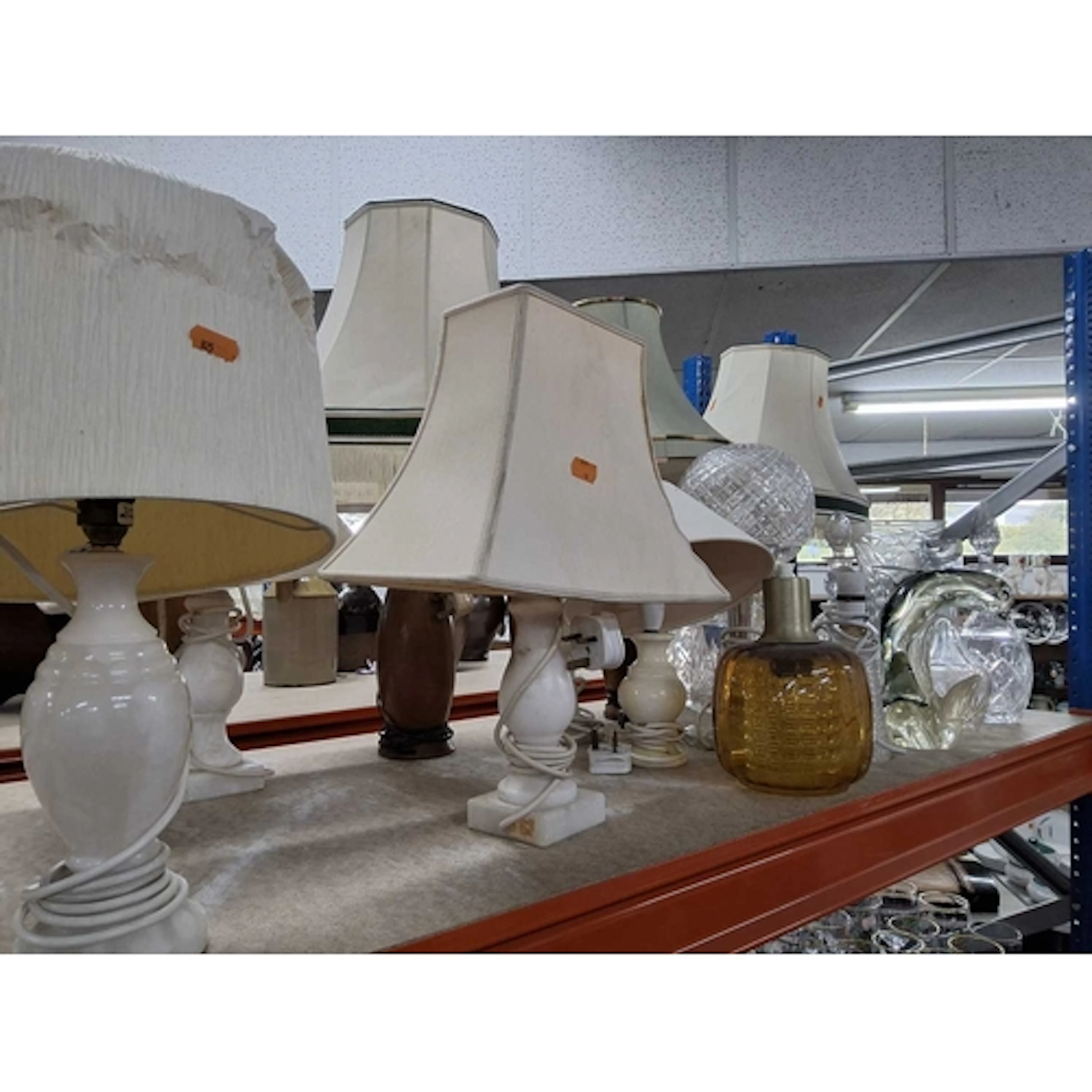 A GROUP OF TABLE LAMPS AND GLASS DECANTERS to include six la...