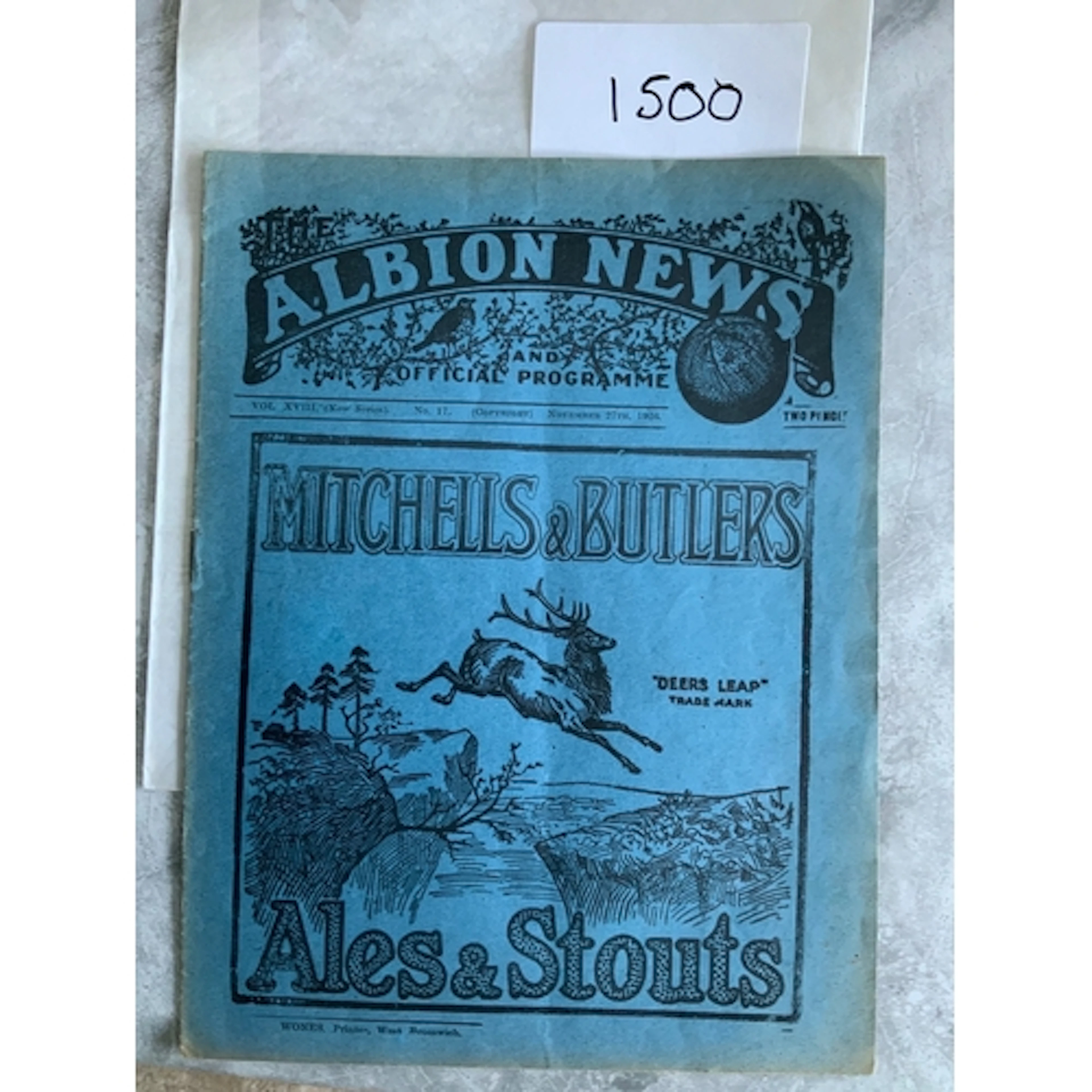 1926 - 1927 West Brom v Arsenal Football Programme: Division...