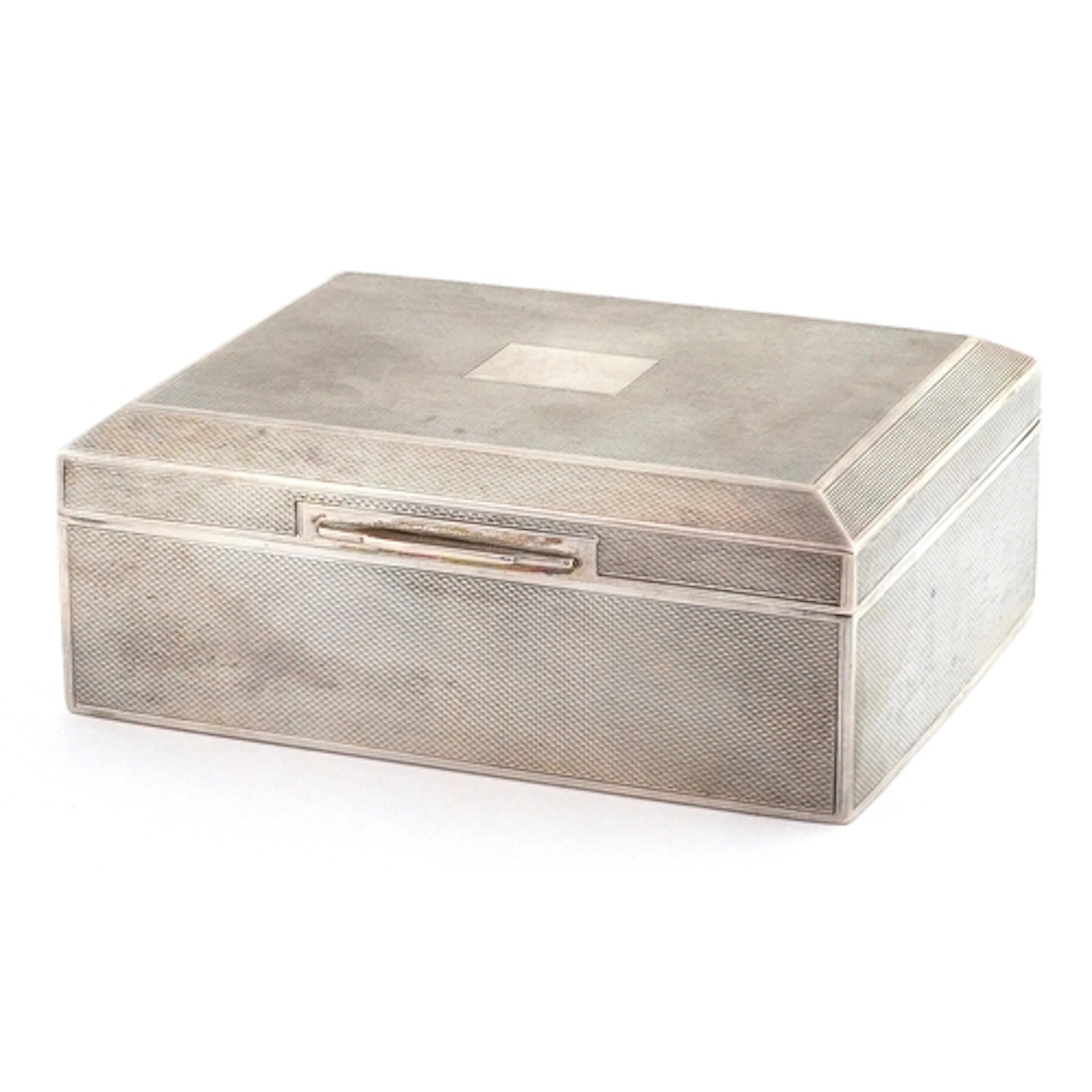 E O Bateson, Art Deco style engine turned silver cigar box h...
