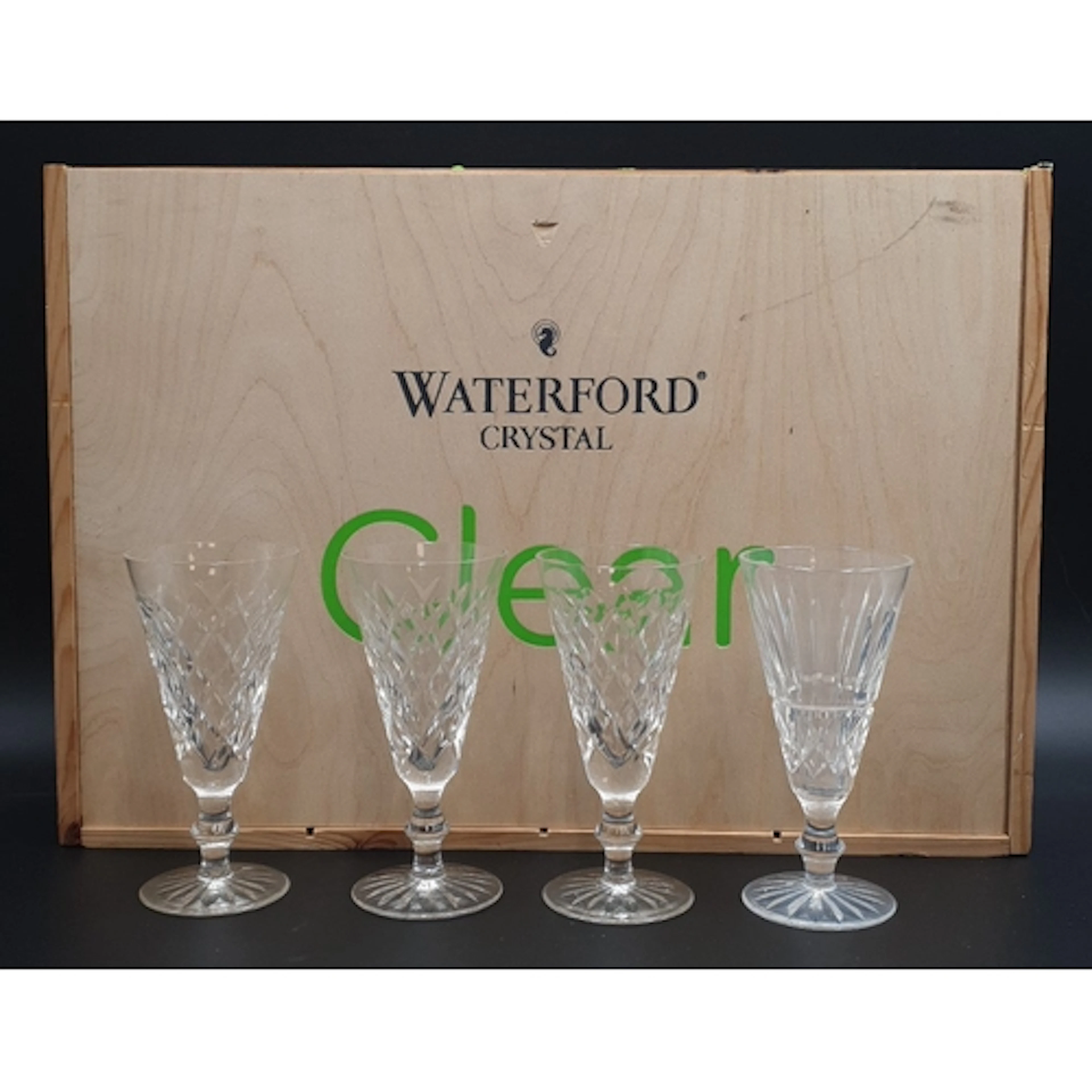 Set of four Waterford Crystal stemware, in a fitted wooden p...