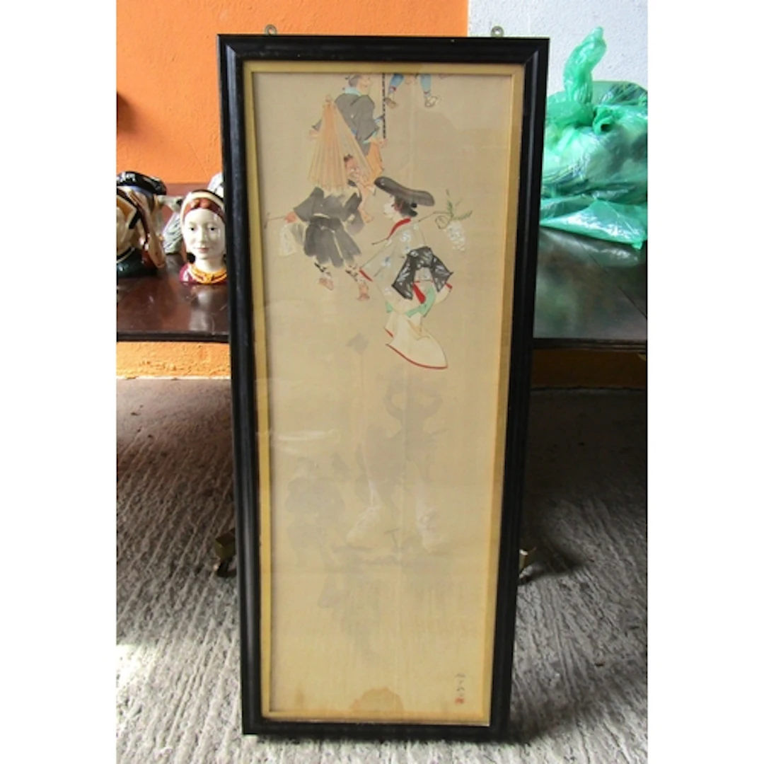Antique Japanese School Watercolour Depicting Gentleman with...