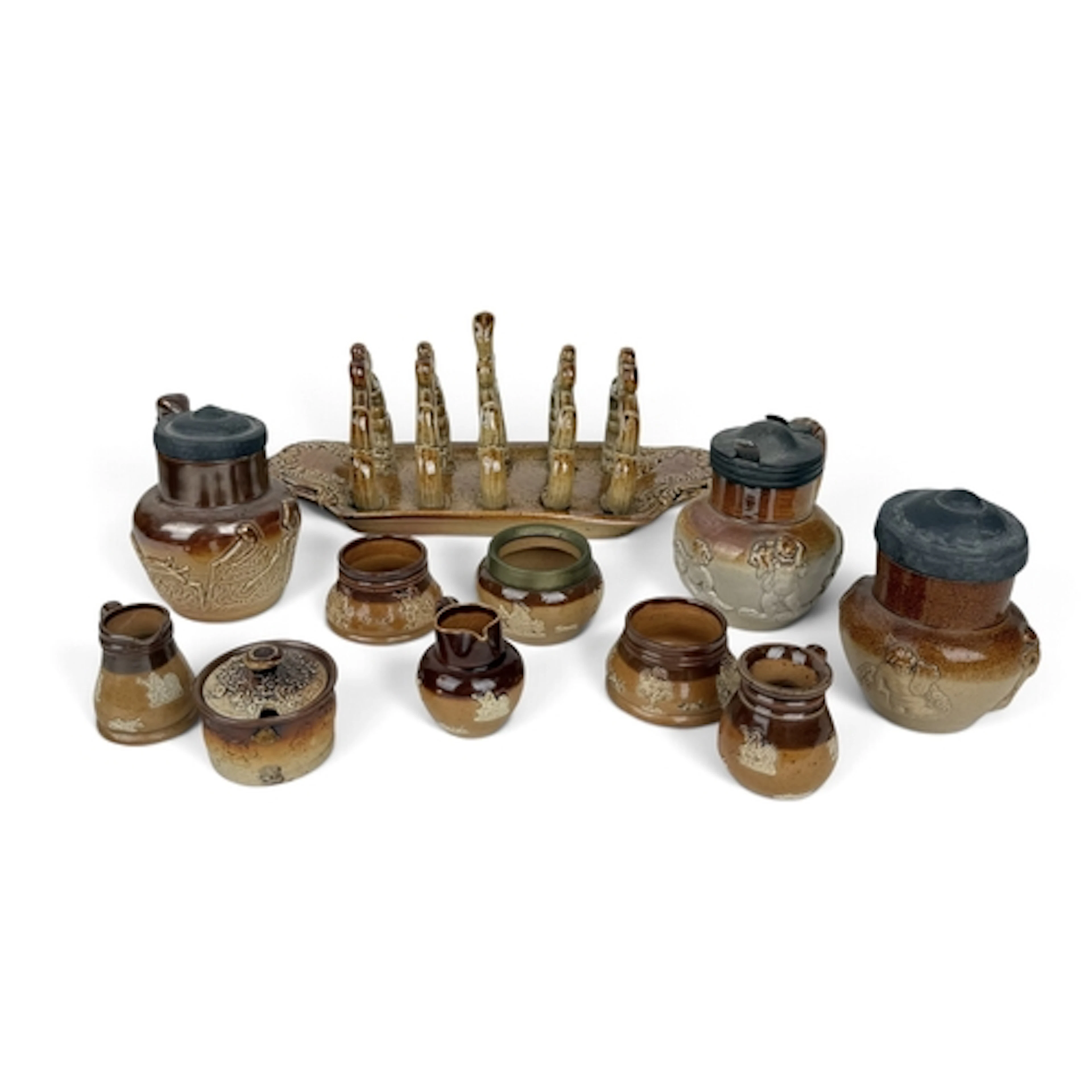AN ENGLISH 19TH CENTURY SALT-GLAZED STONEWARE TOAST RACK And...