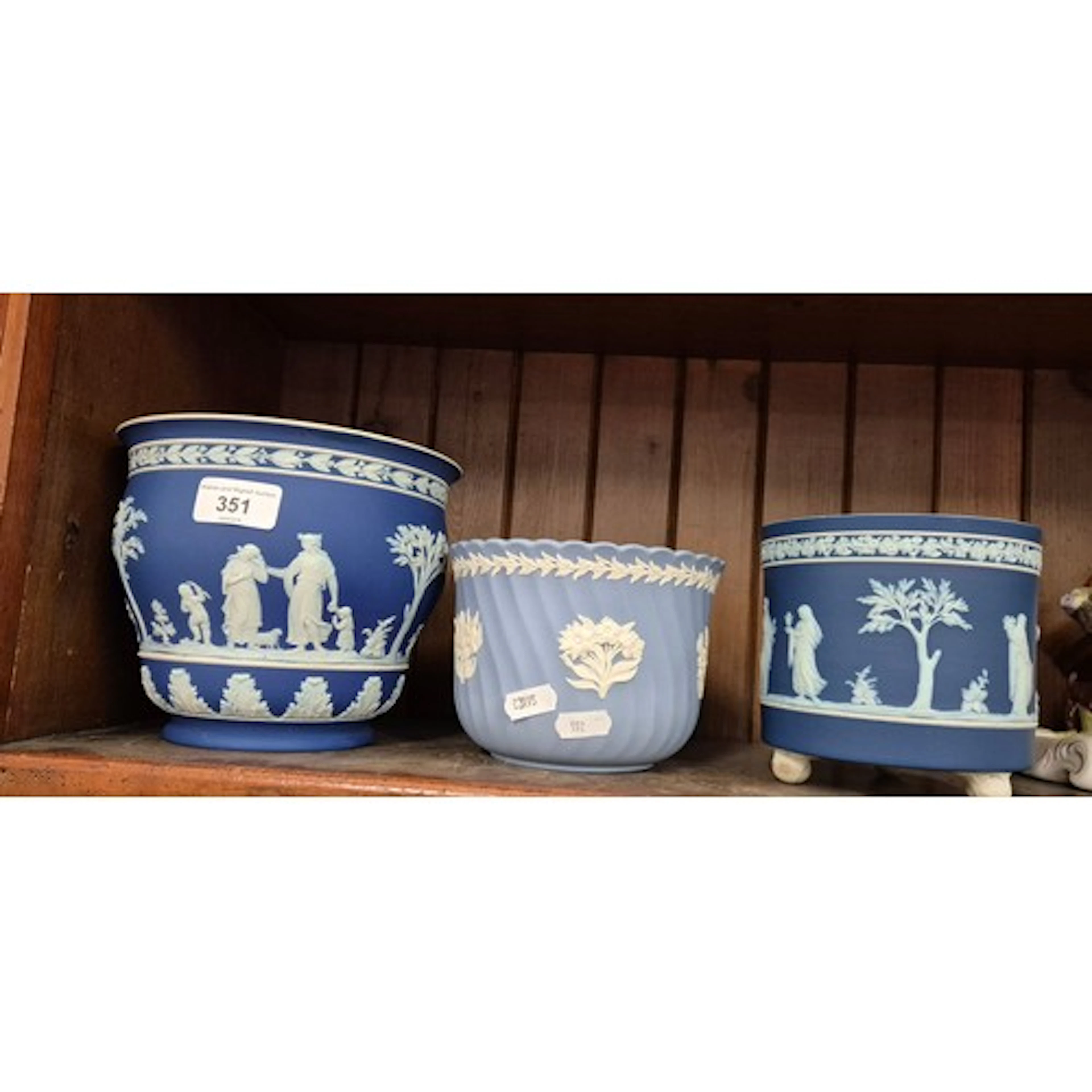 A group of three Wedgwood jasperware pots.