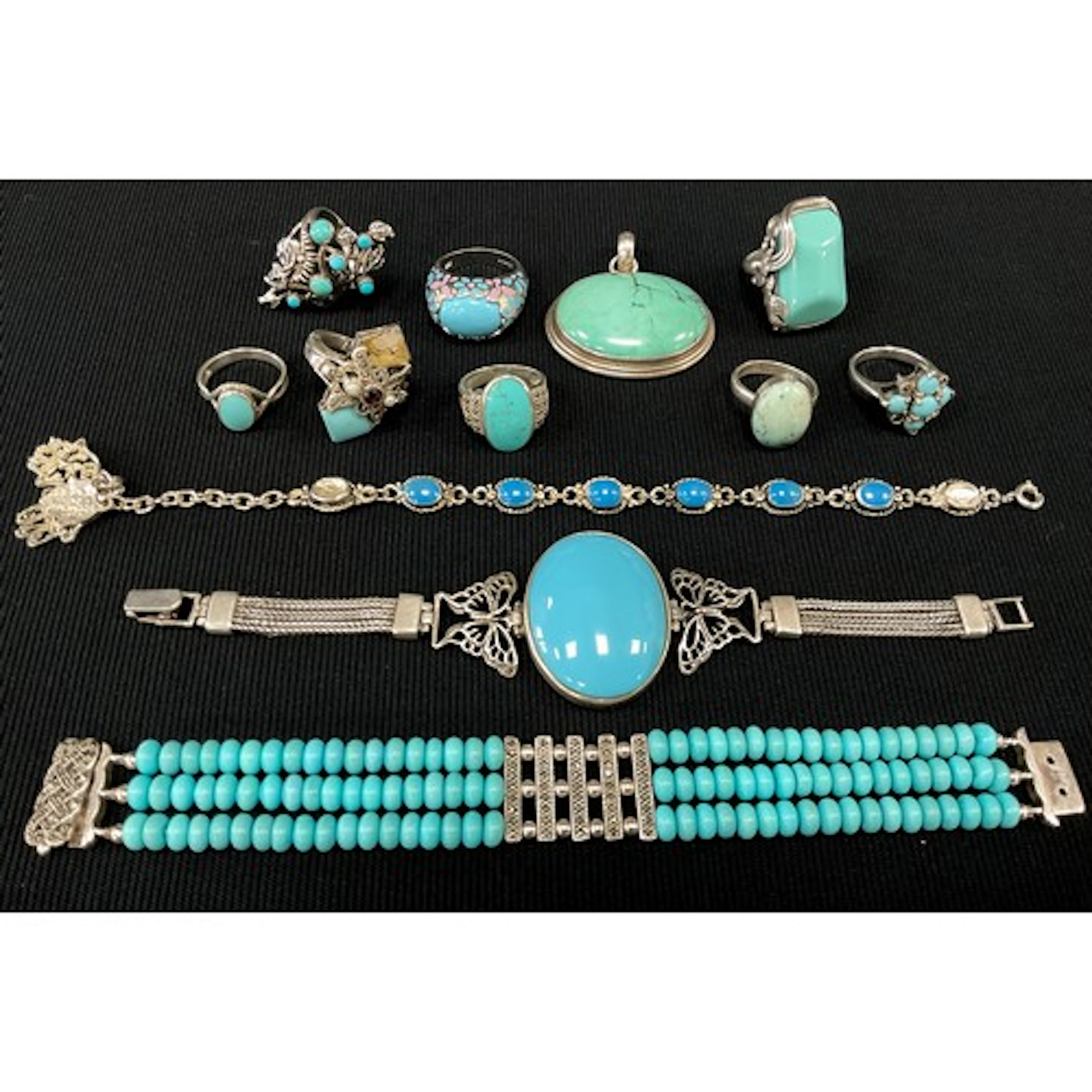 Jewellery - a sterling silver turquoise accented cabbage ros...