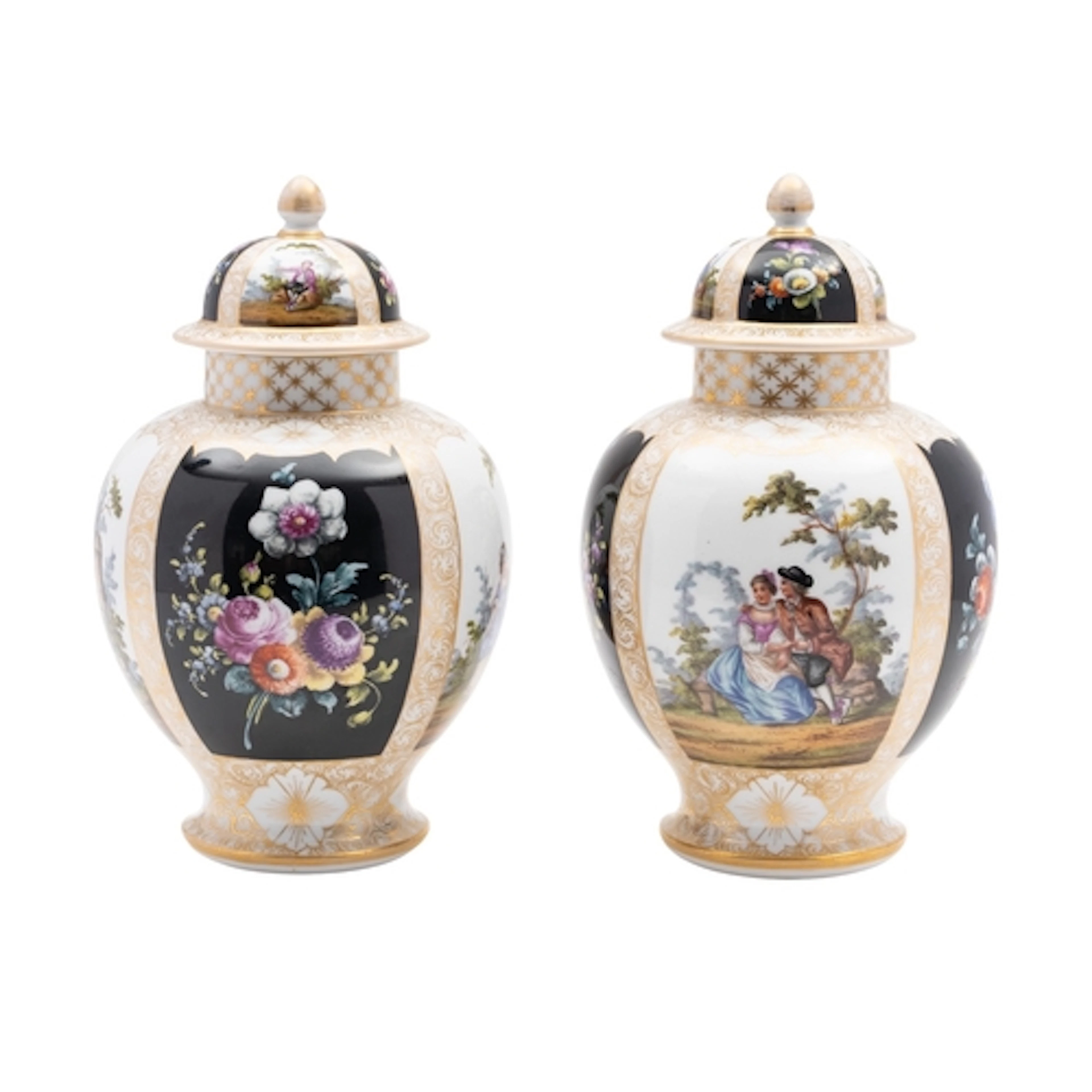 A pair of Helena Wolfsohn Dresden baluster vases and covers,...