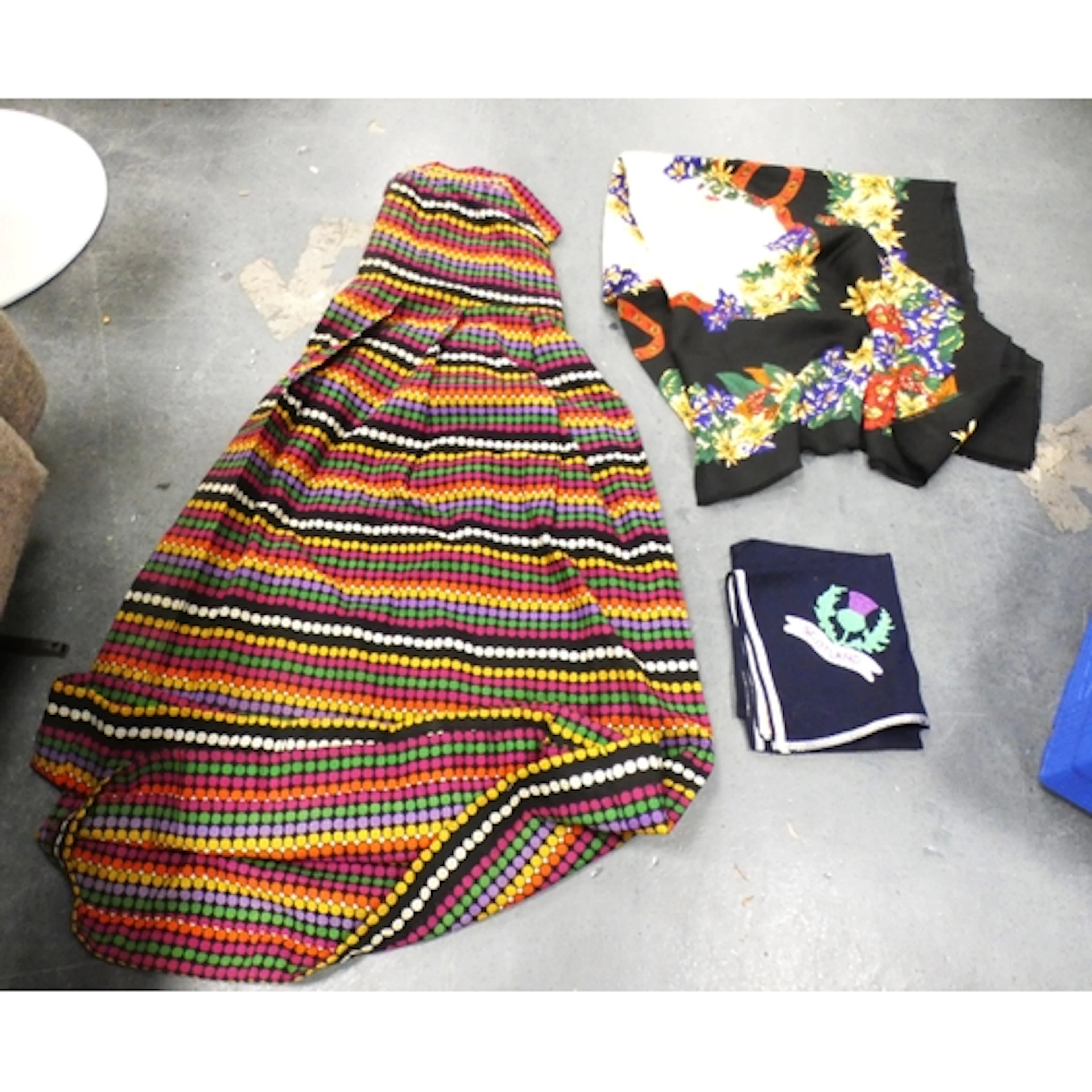 Collection of textiles and fabrics to include silk hankerchi...