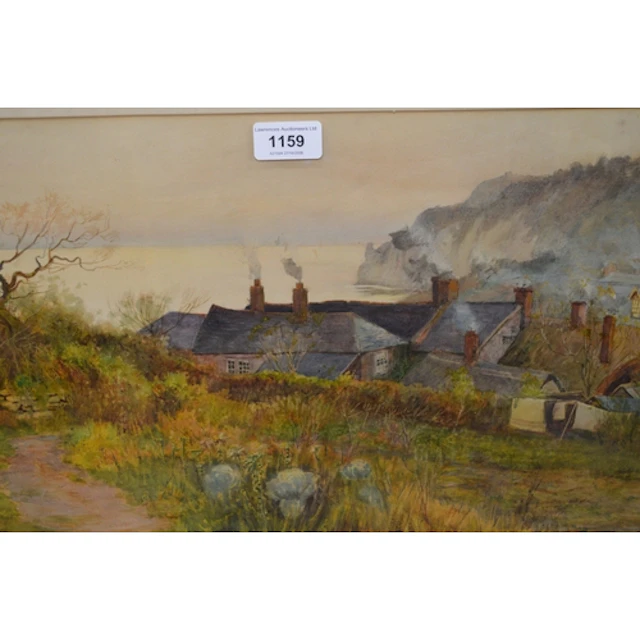 William Tatton Winter, watercolour, coastal scene with cotta...