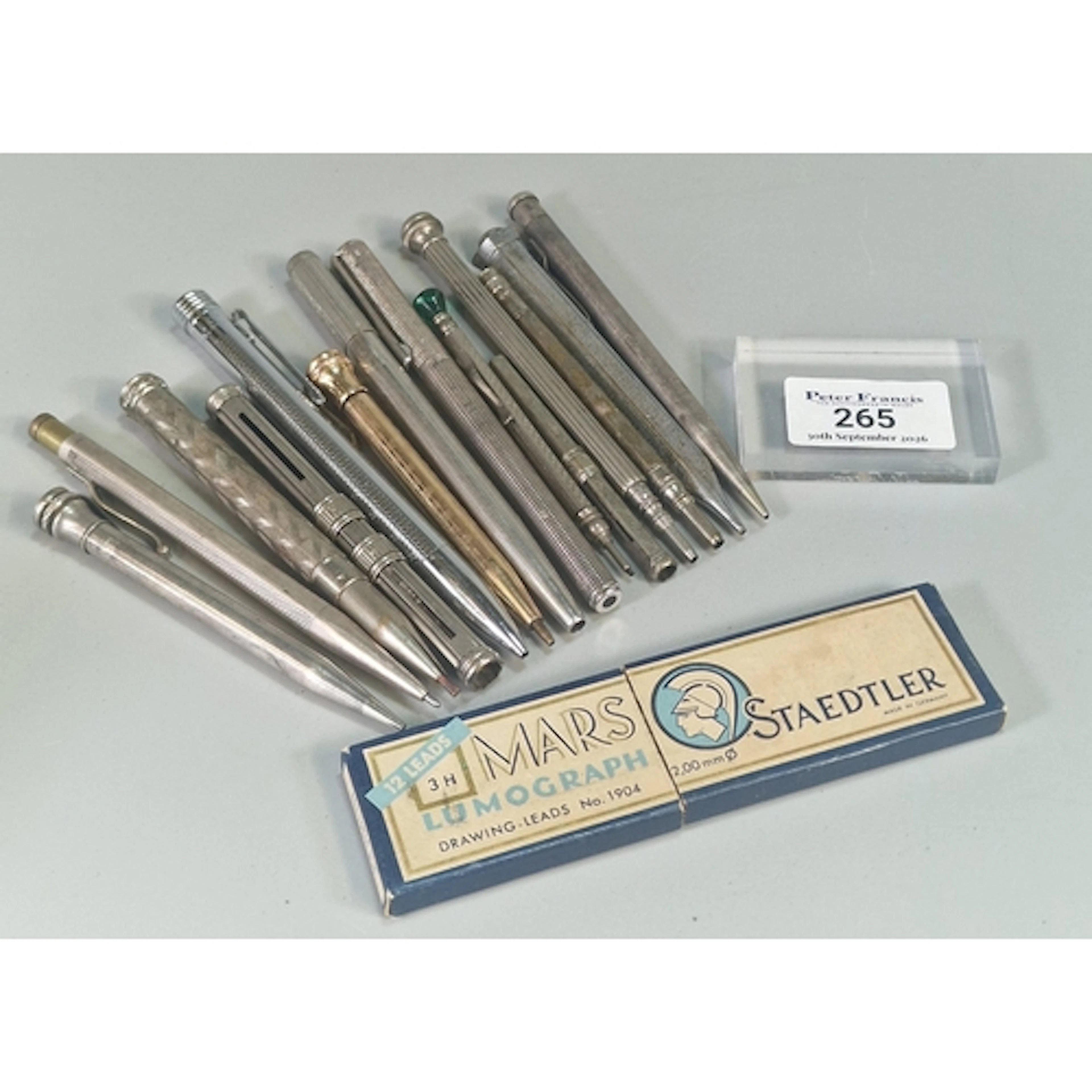 Collection of vintage sterling silver and other pencils/prop...