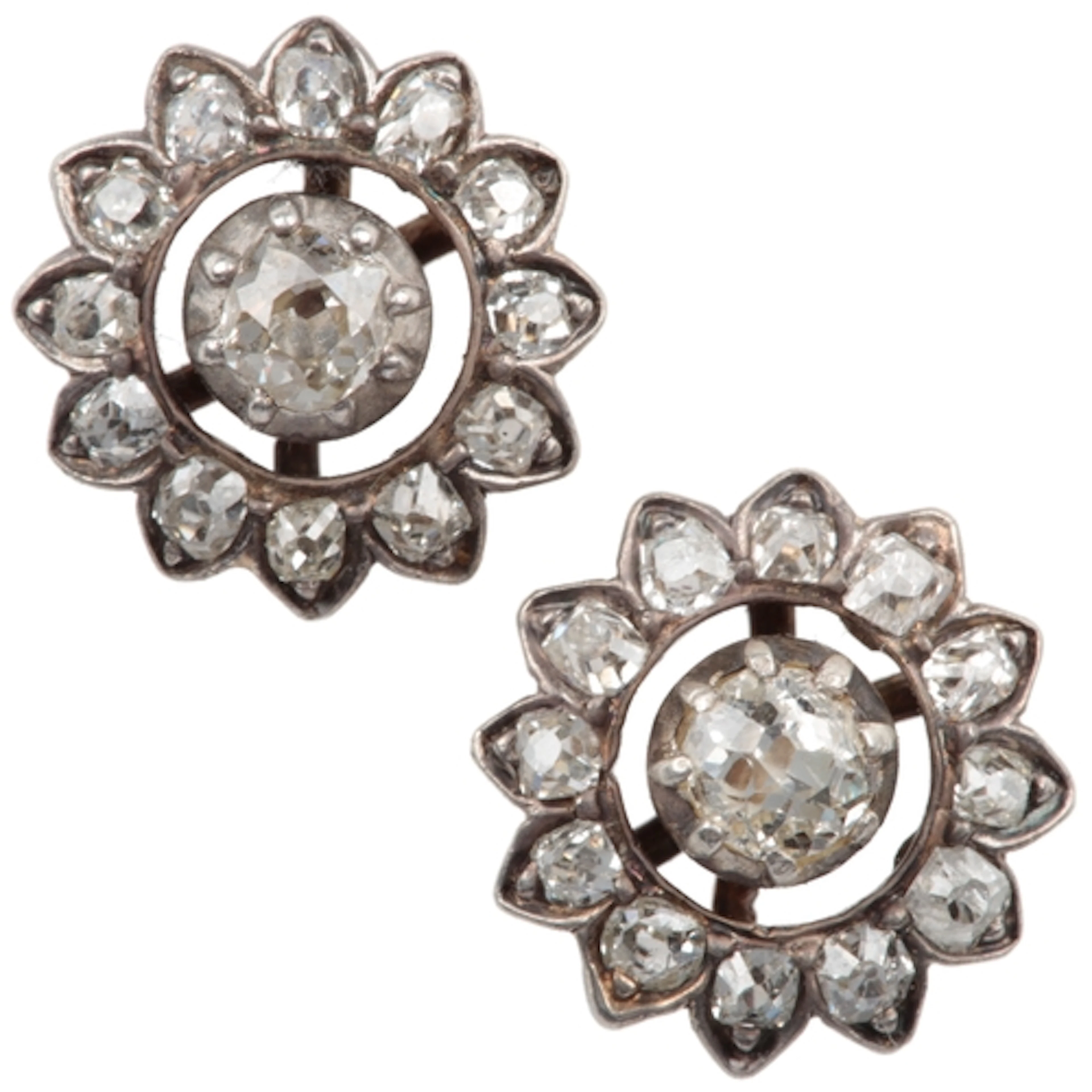 A pair of diamond earrings, late 19th century and later, eac...