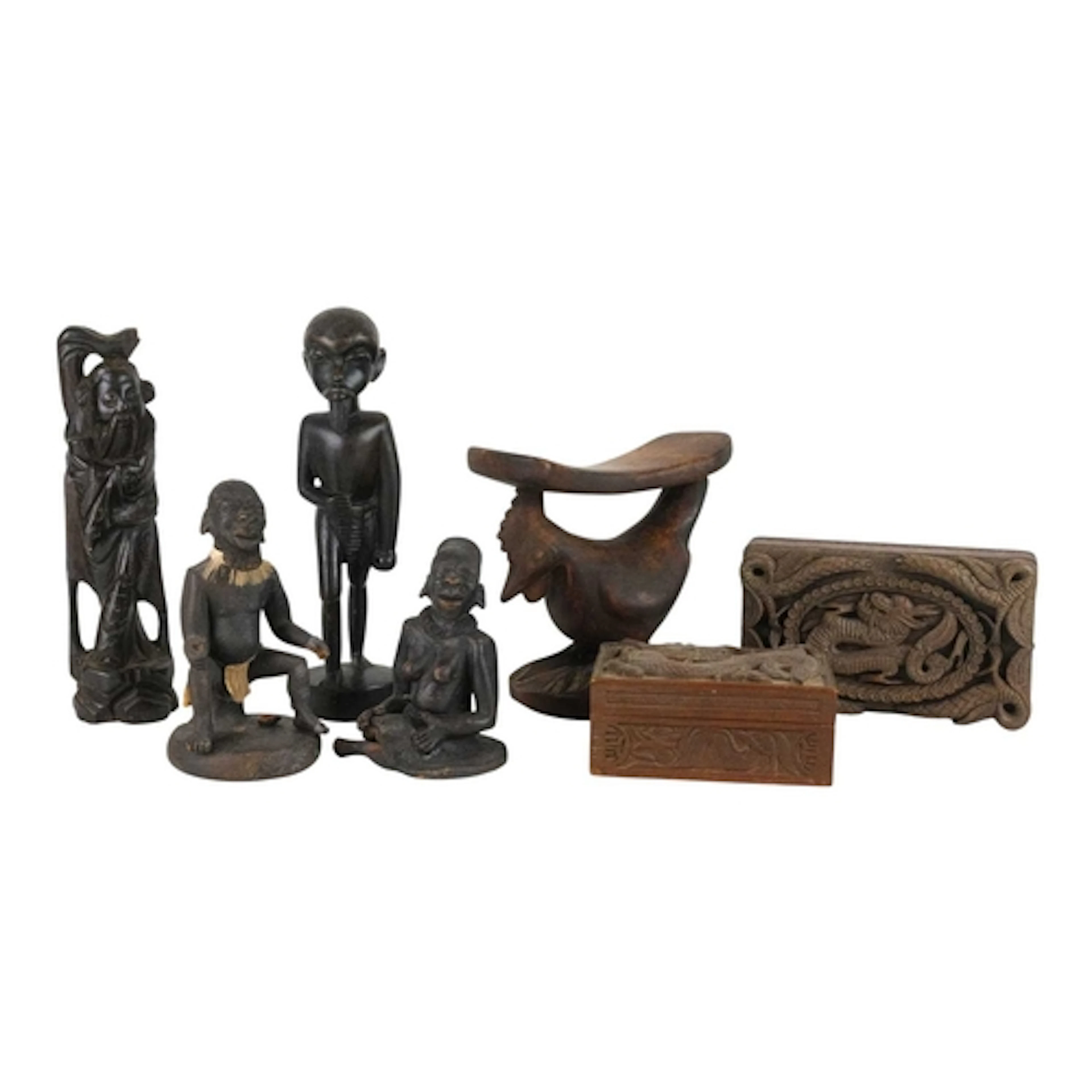 An African hardwood headrest, carved as a cockerel. Height 1...