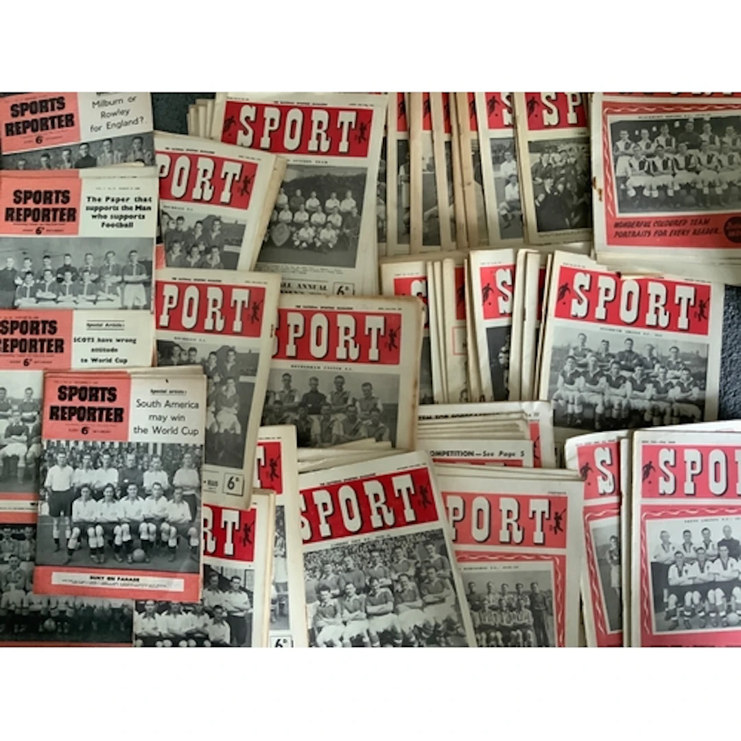 Old Football Magazines + Newspapers: 3 bound volumes of Spor...