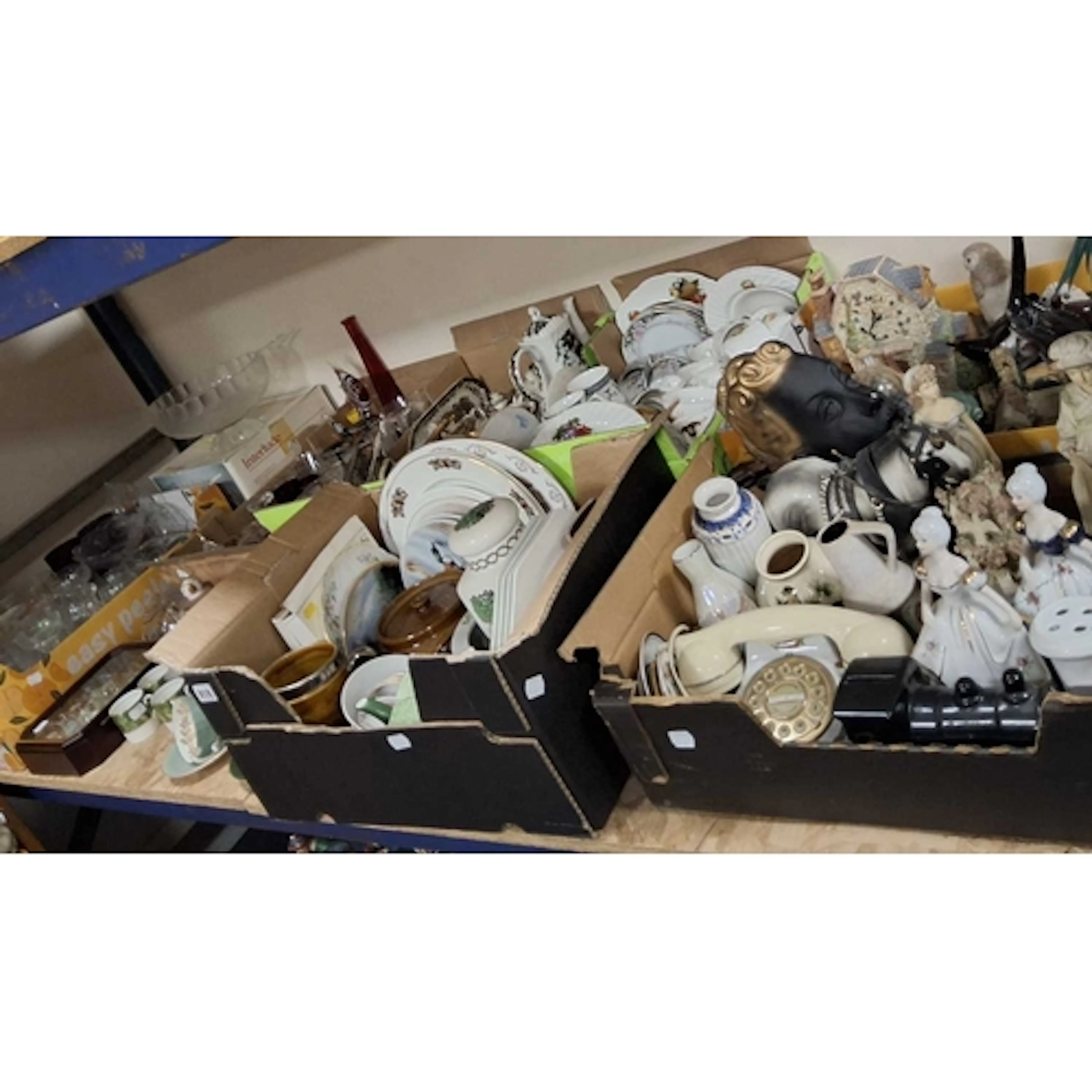 SEVEN BOXES AND LOOSE CERAMICS AND GLASSWARE, to include gif...