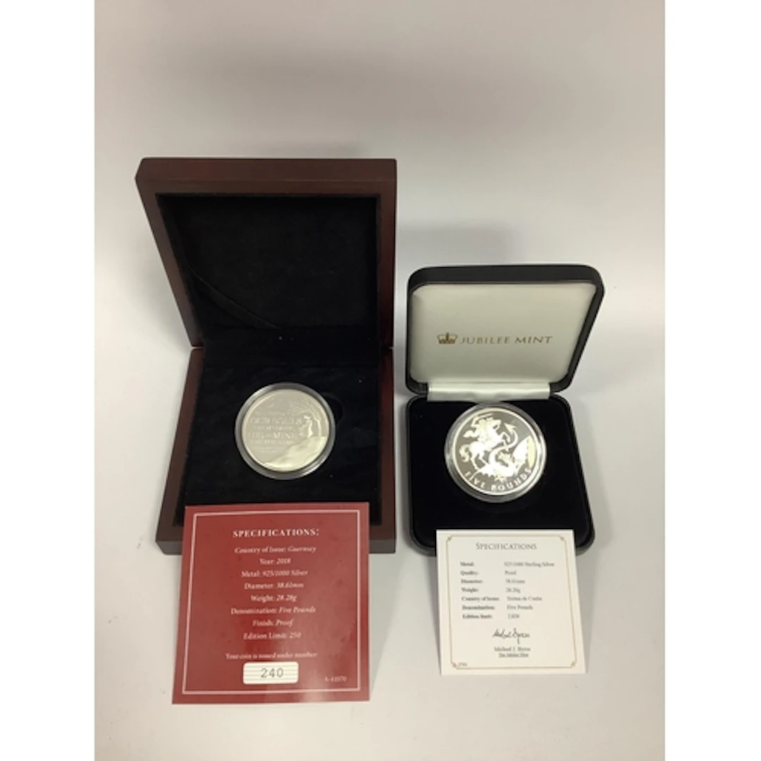 Two Silver Proof £5 Coins, 2018 Guernsey Wuthering Heights a...