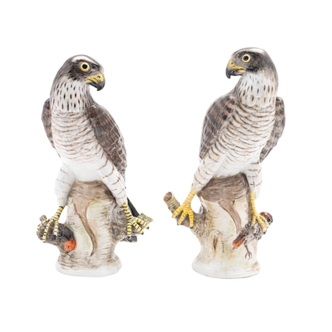 A pair of Berlin KPM models of peregrine falcons, late 19th ...