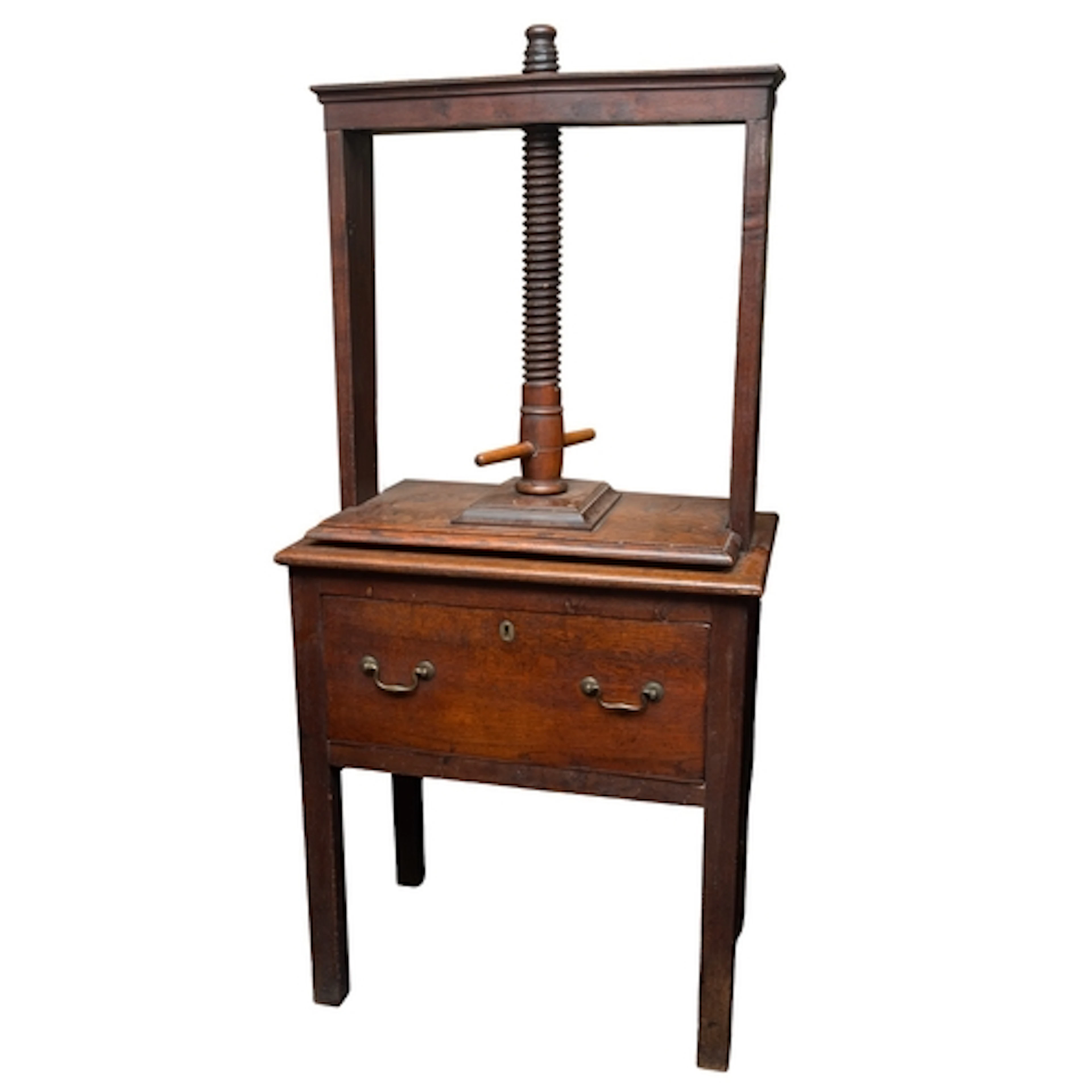 A George III oak press table, late 18th century; the superst...