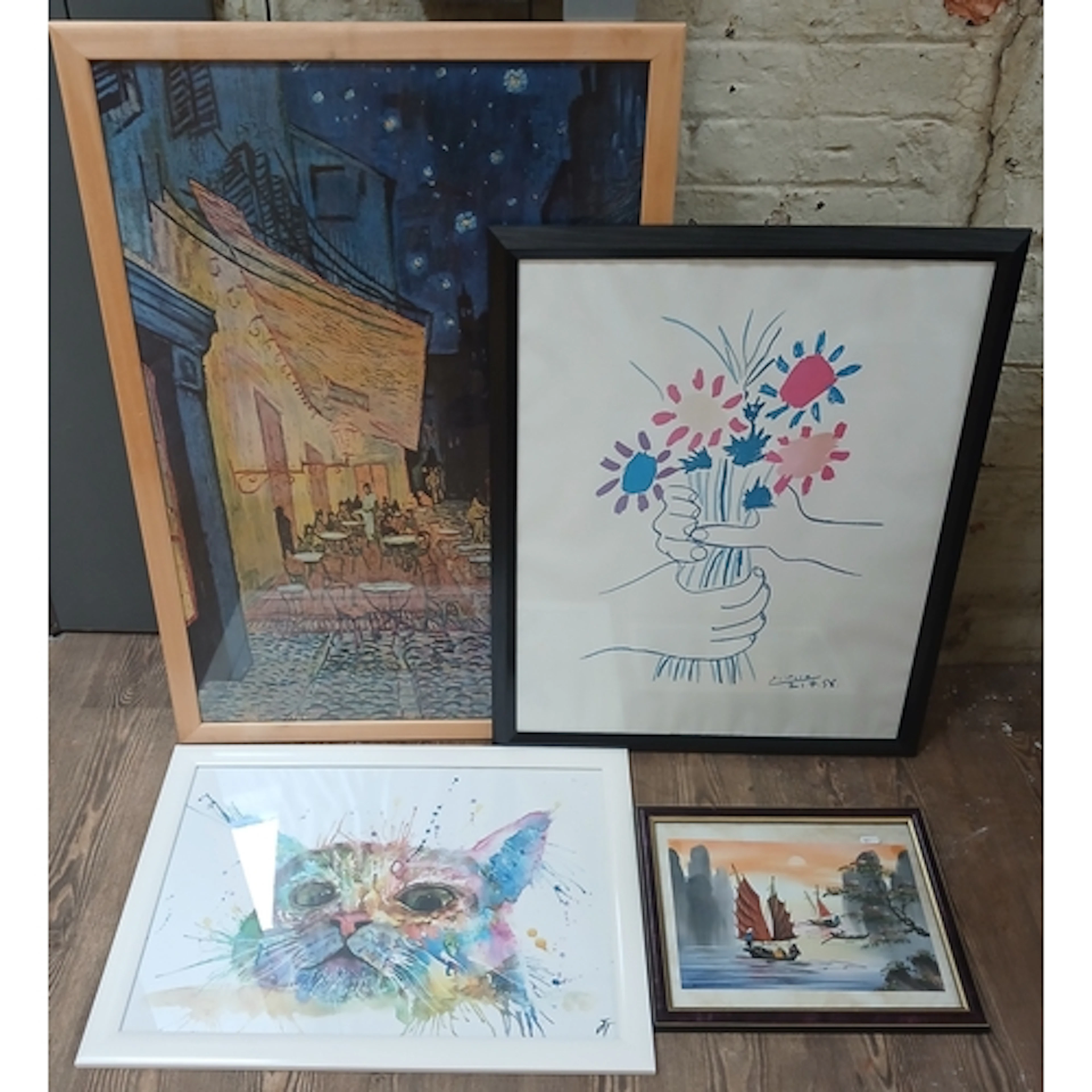 Four assorted prints; after Picasso, Van Gogh, etc.