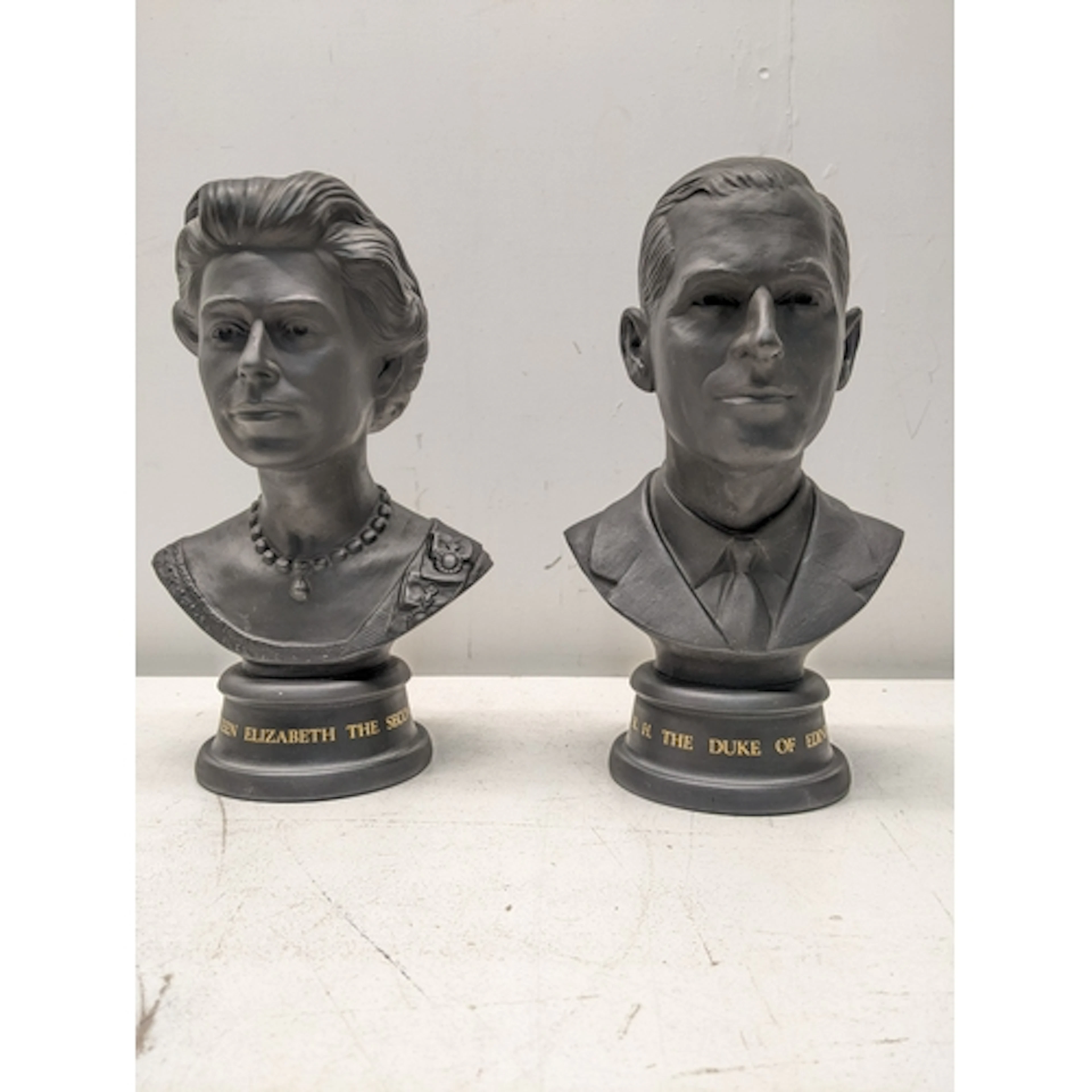 Two Royal Doulton black basalt busts of Queen Elizabeth and ...