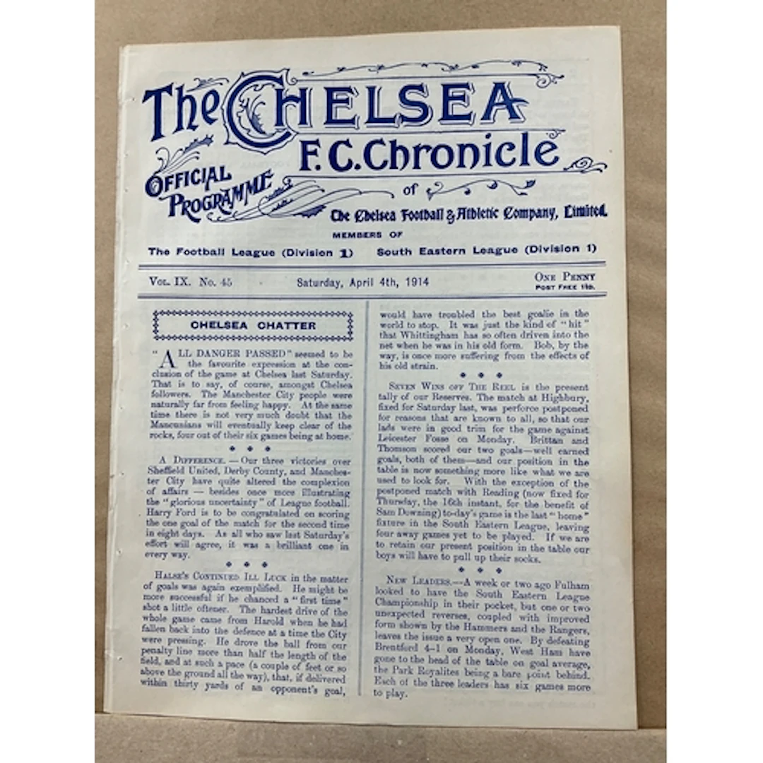 1913 - 1914 Chelsea v Portsmouth Football Programme: Ex boun...