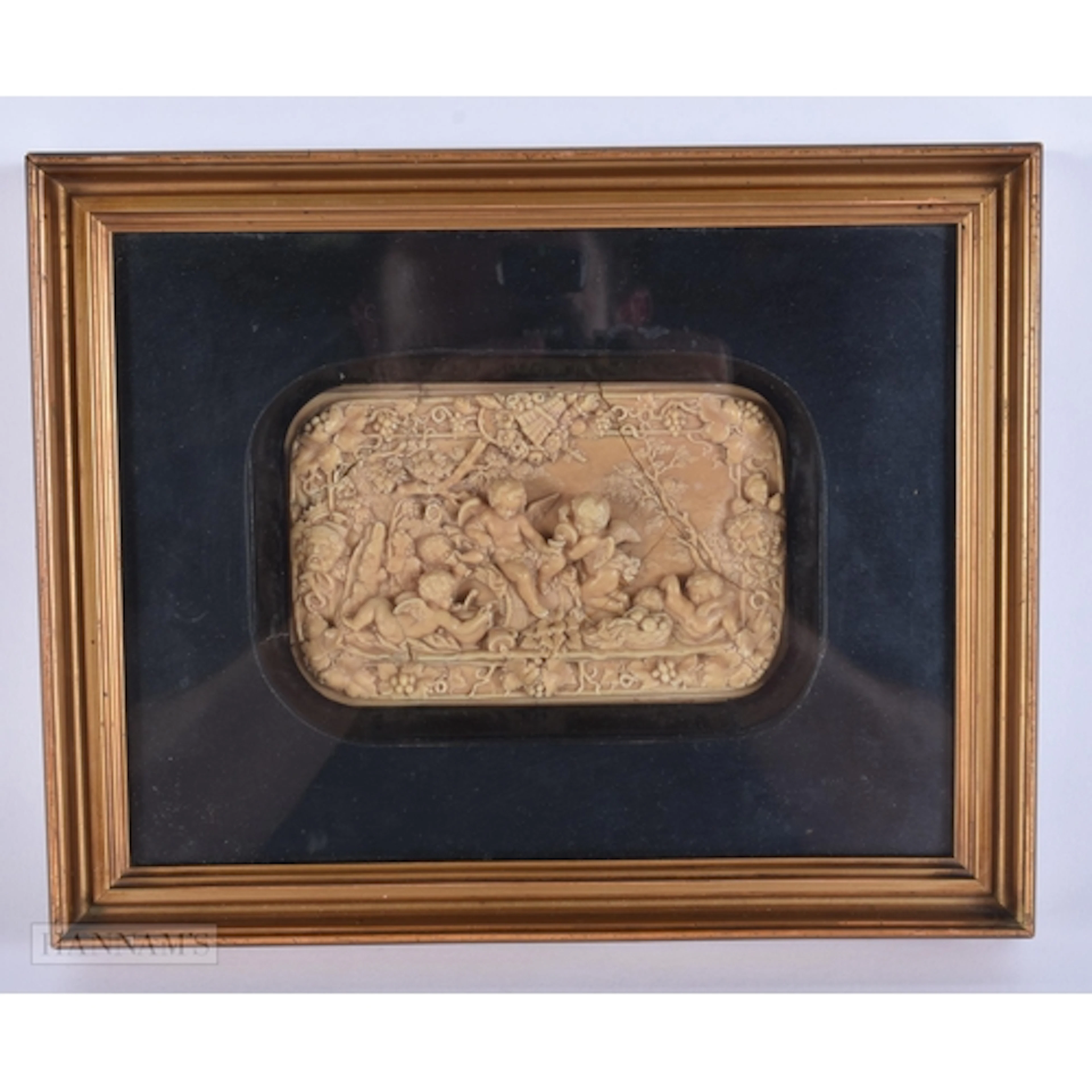 A FINE 18TH/19TH CENTURY ENGLISH WAX PLAQUE OF PUTTI modelle...