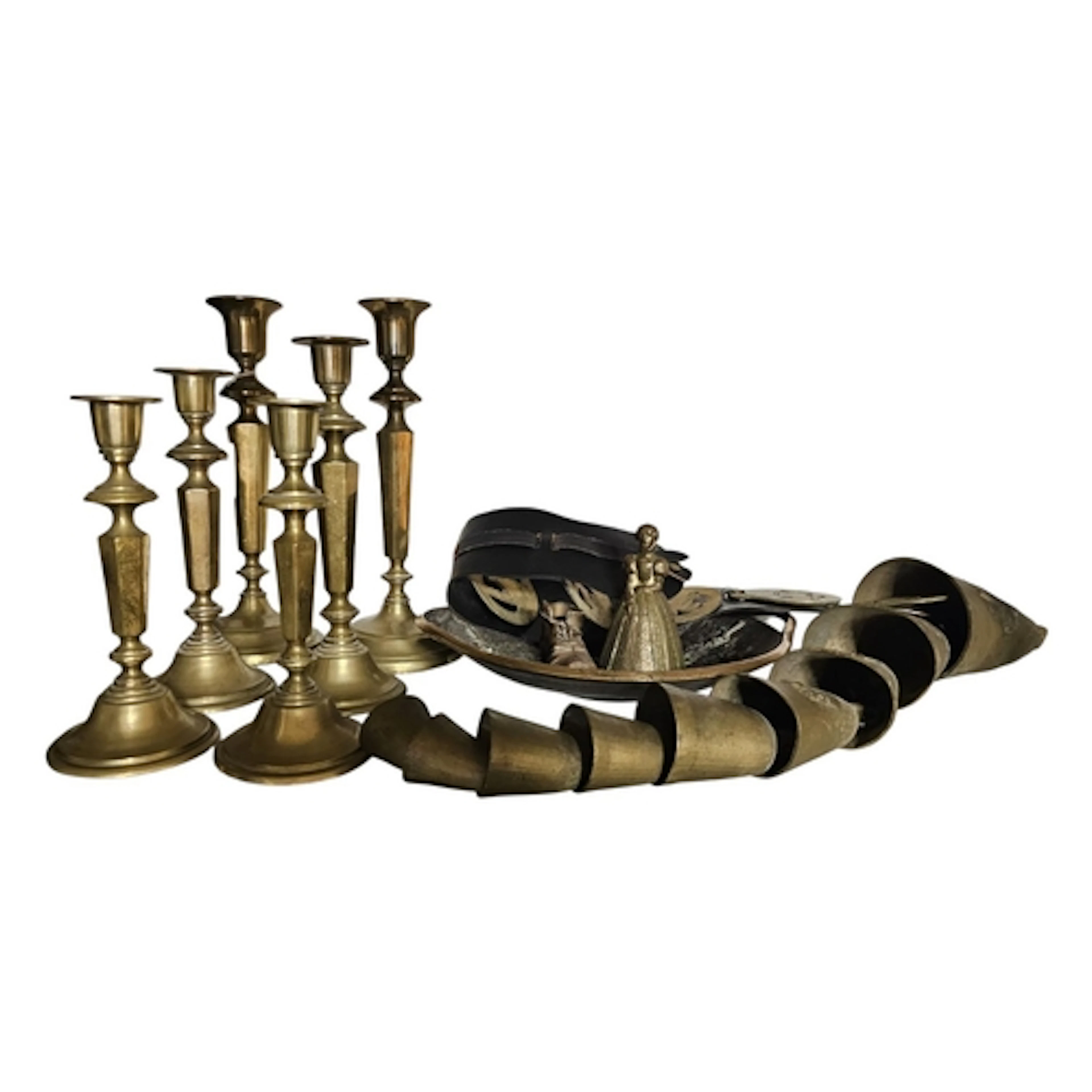 A SET OF THREE PAIRS OF VINTAGE BRASS CANDLESTICKS Graduated...