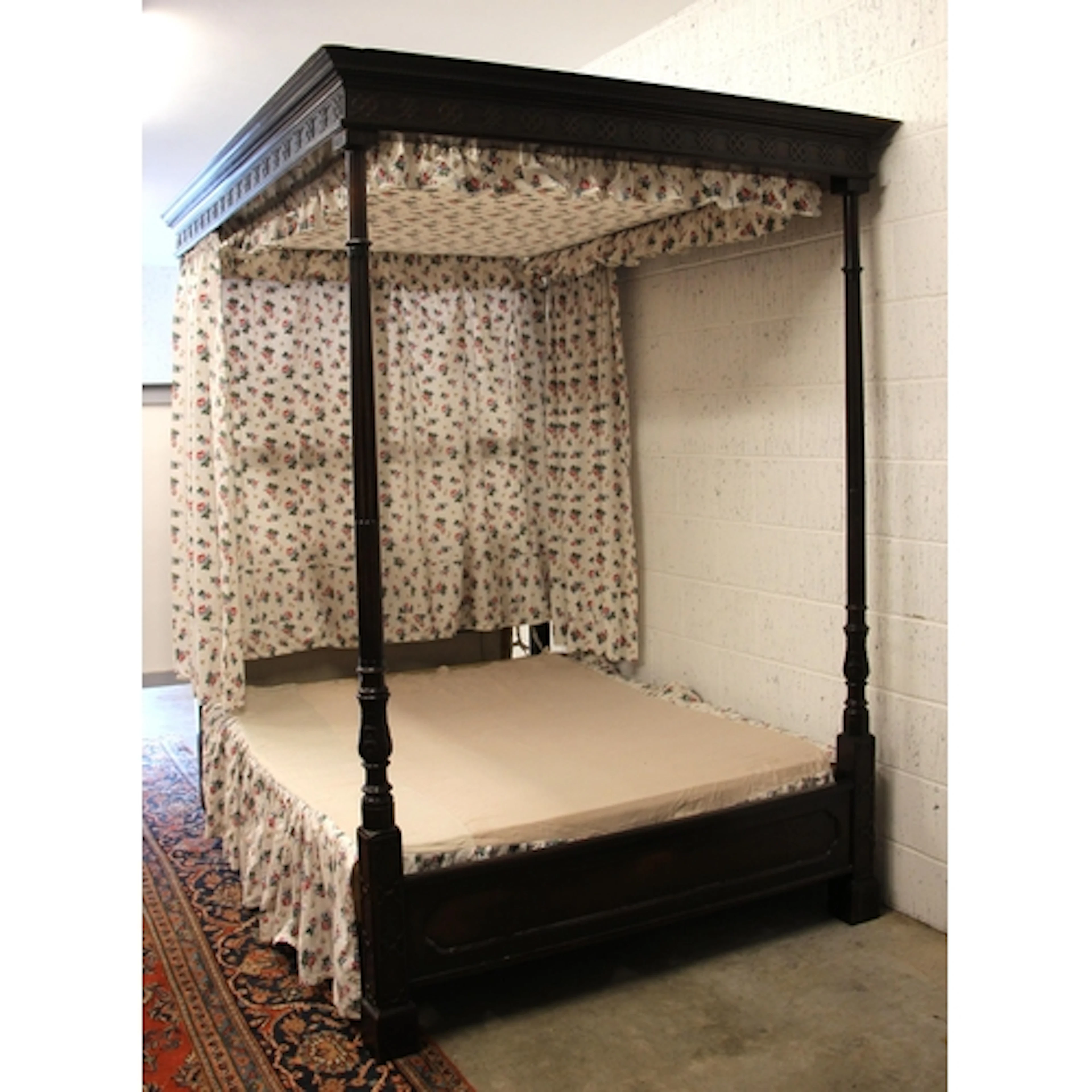 A Chippendale revival mahogany four-poster bed, early 20th c...