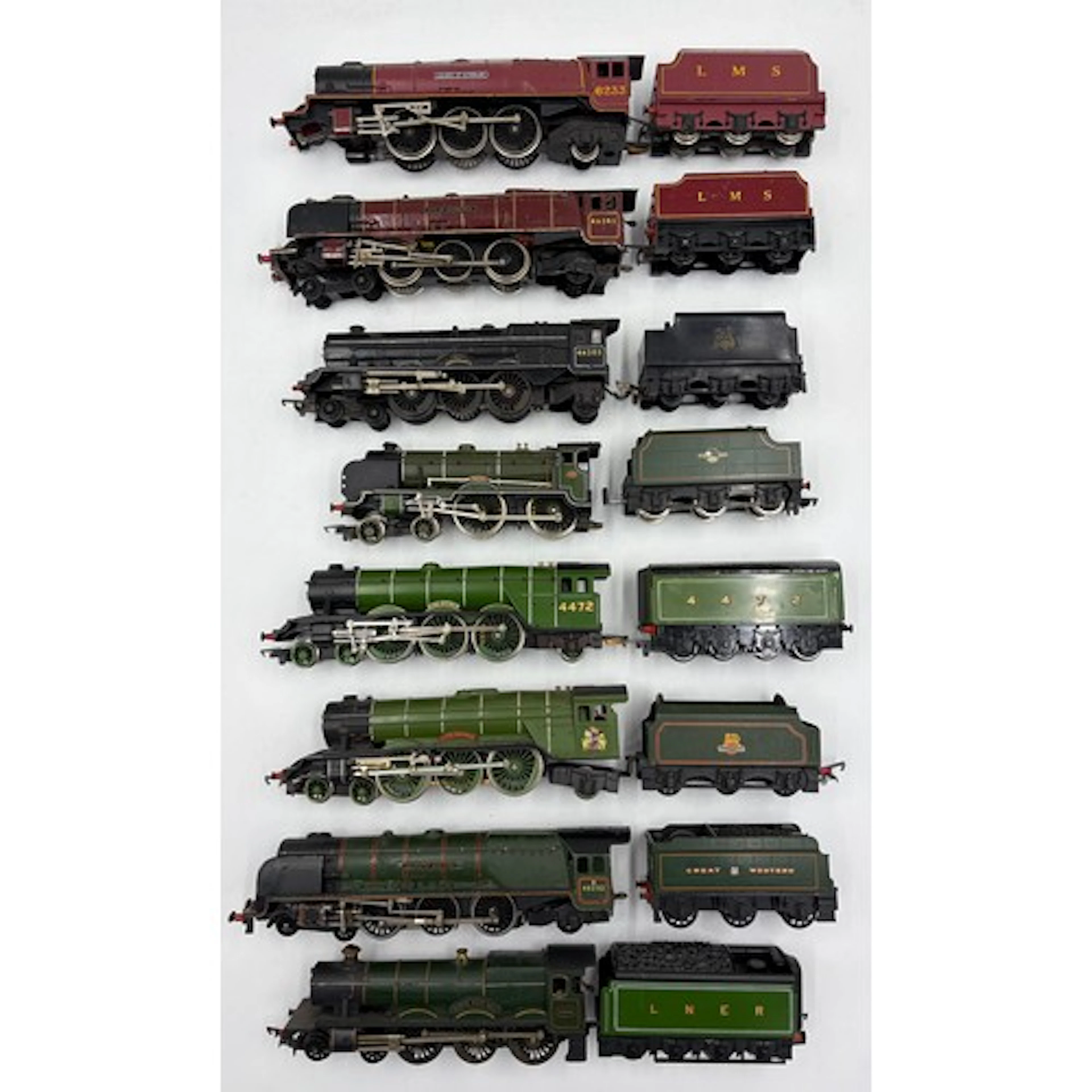 A collection of Tri-ang Hornby model railway engines with te...