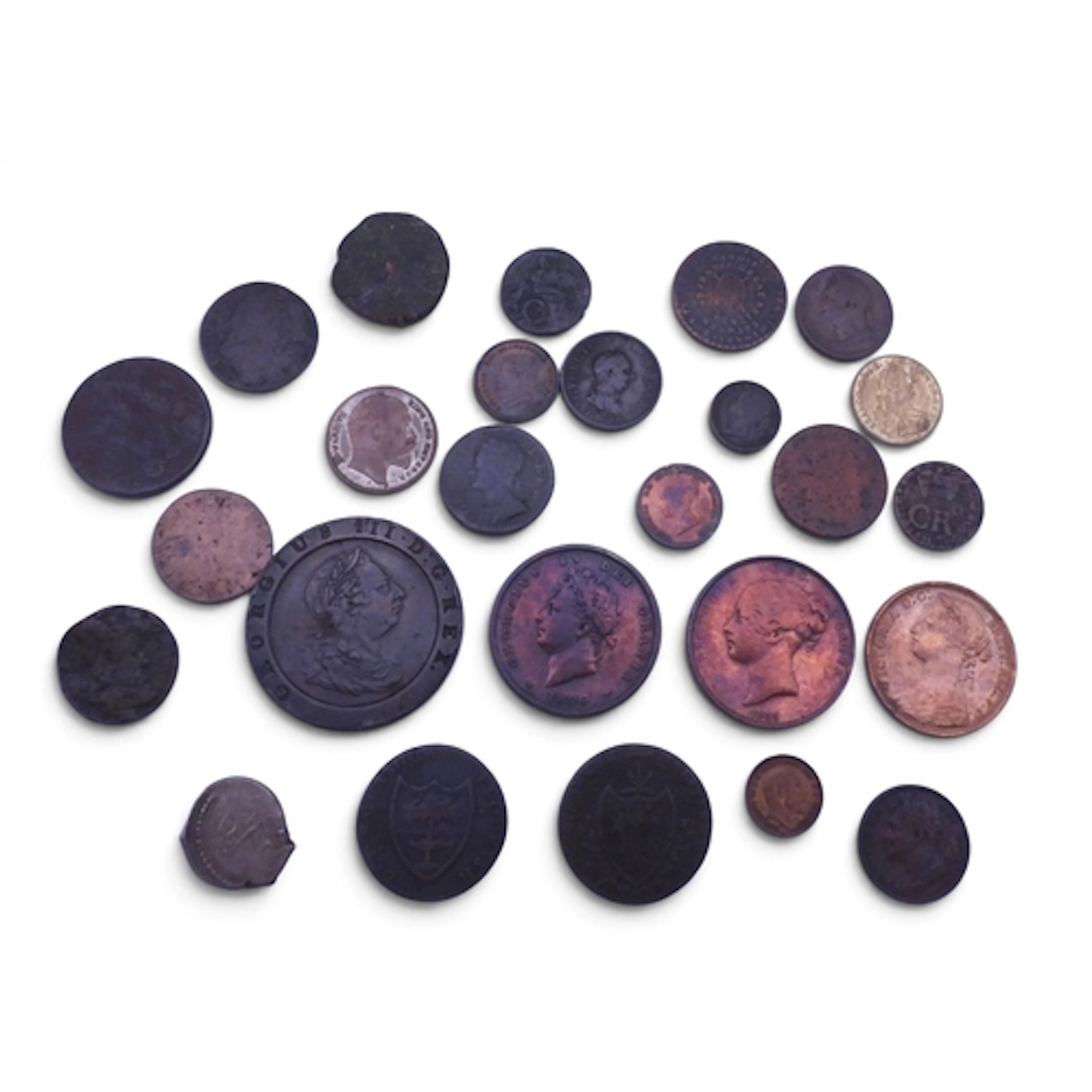 A small group of coins to include Scottish examples, Half f...