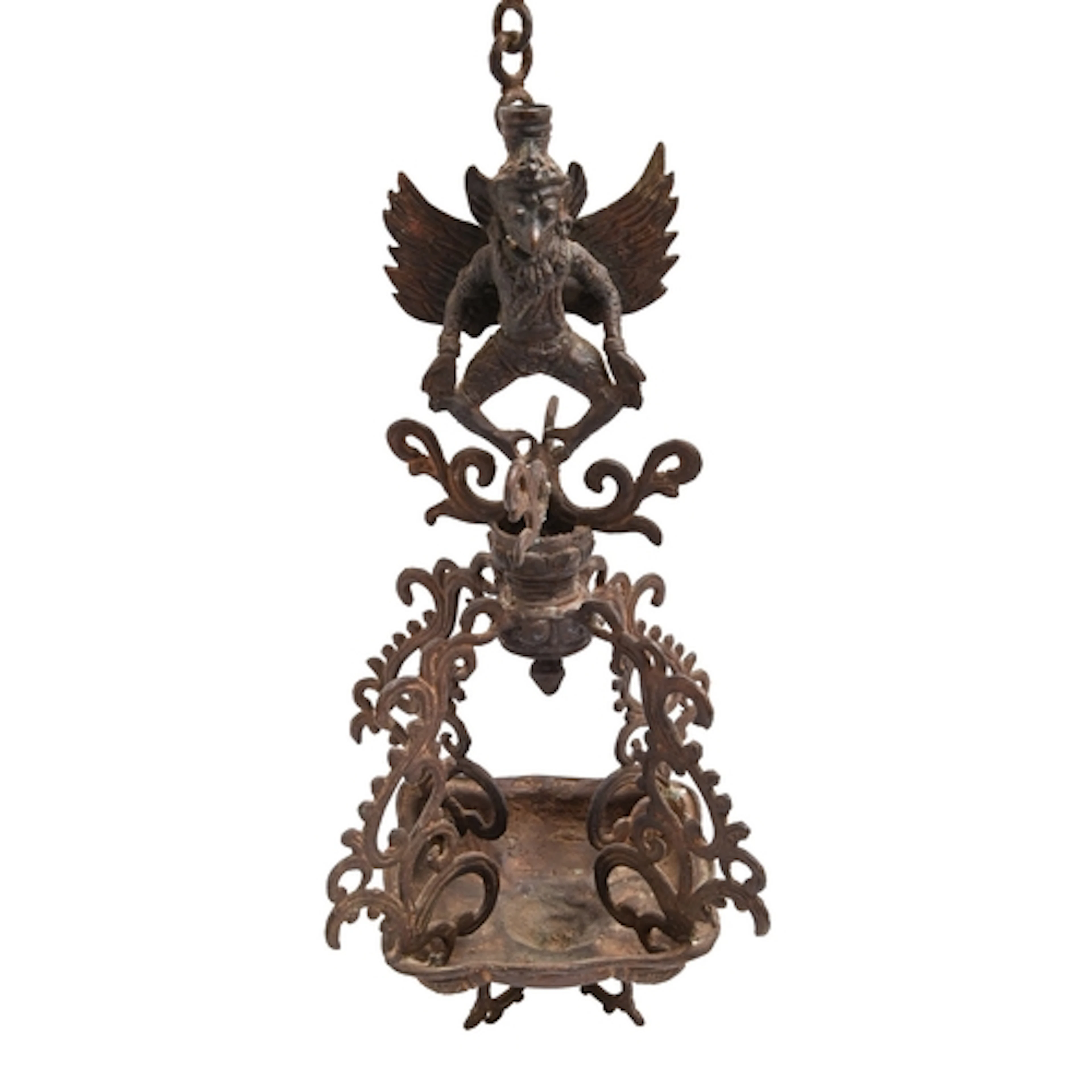 An Indonesian bronze hanging lamp, 19th c, cast, forged and ...