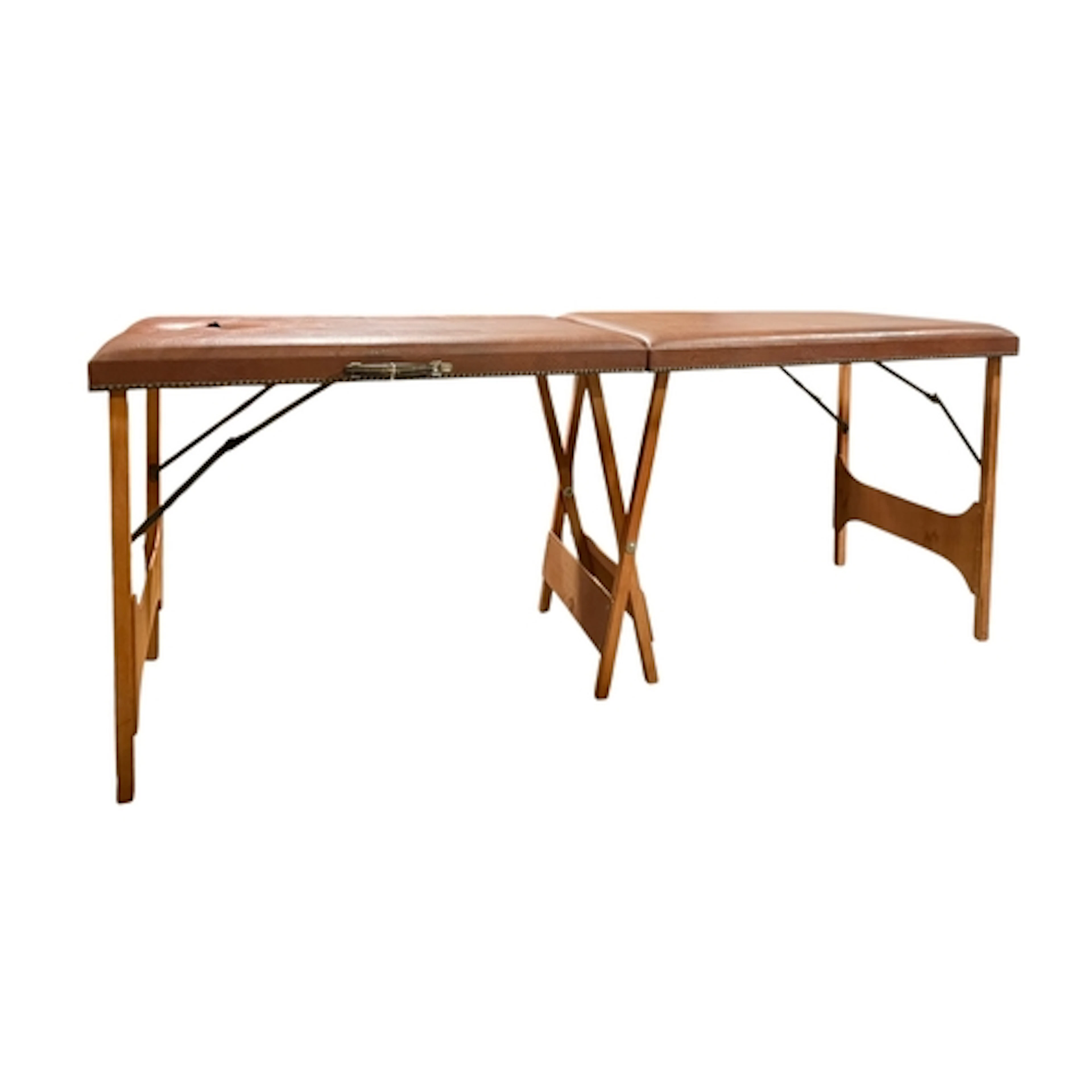 A vintage late 20th century folding travel massage table. Br...