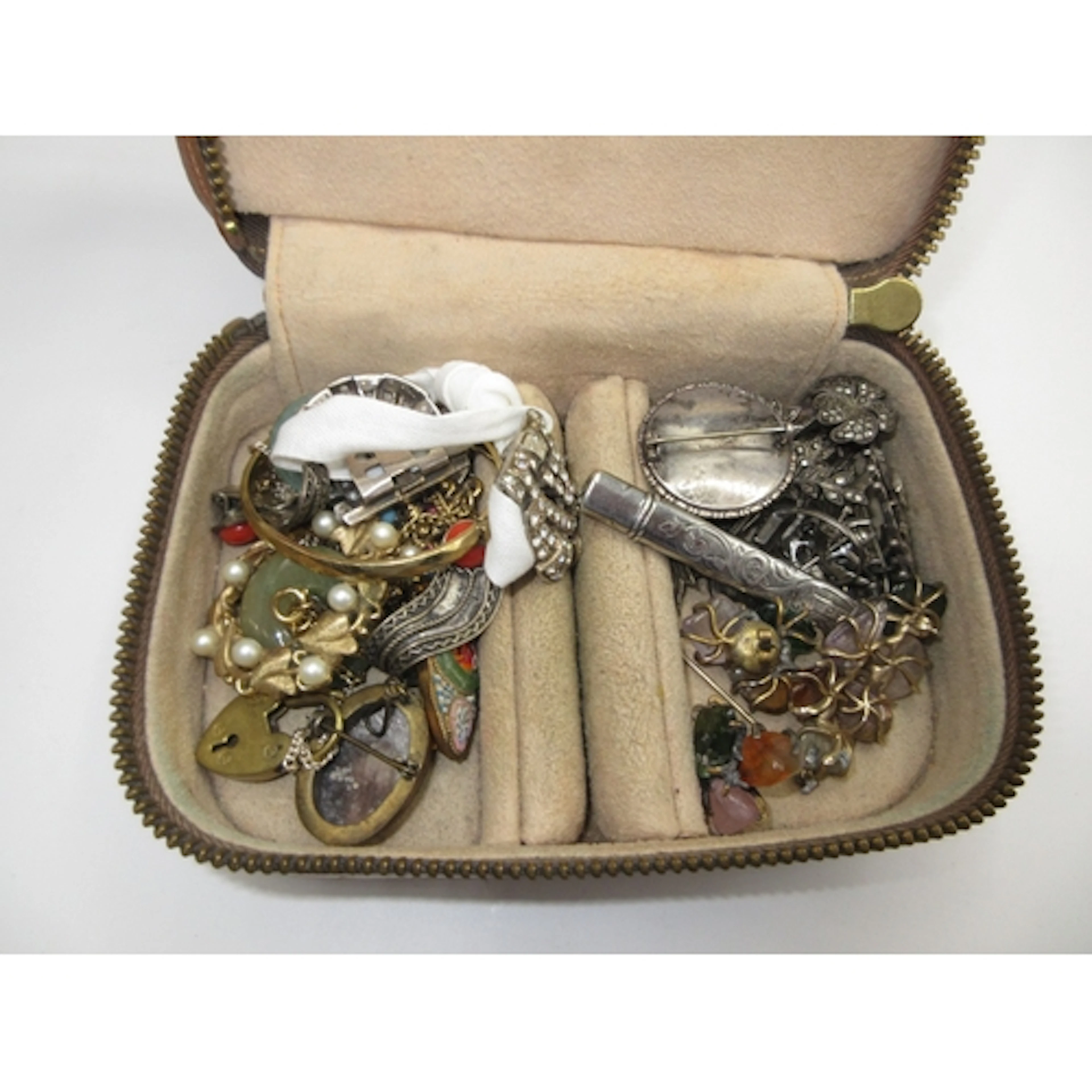Jewellery Case with Various Silver and Costume Brooches etc