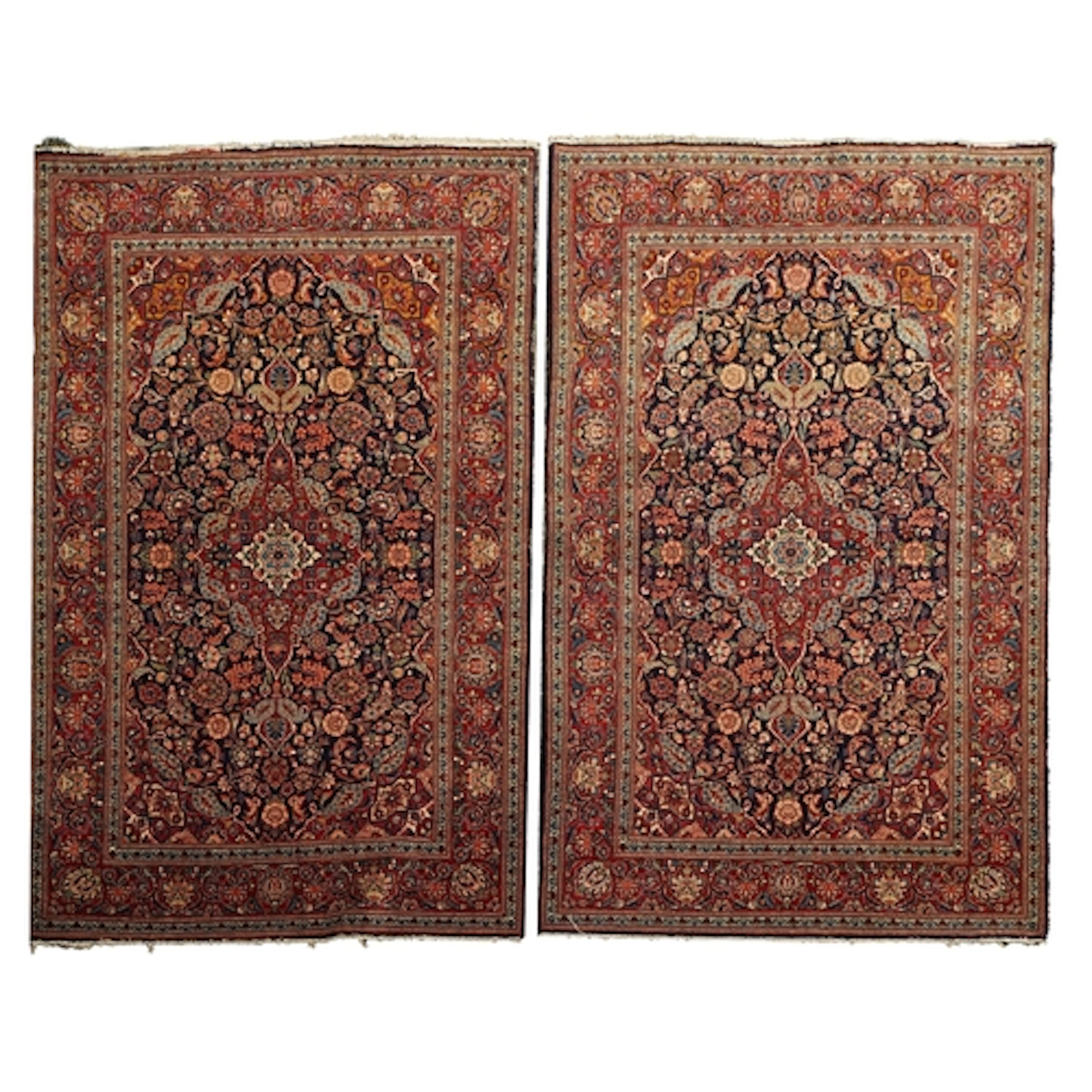 A pair of antique Ispahan blue rugs, early 20th century, the...