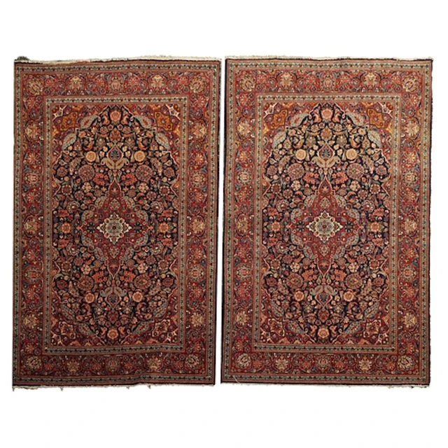A pair of antique Ispahan blue rugs, early 20th century, the...