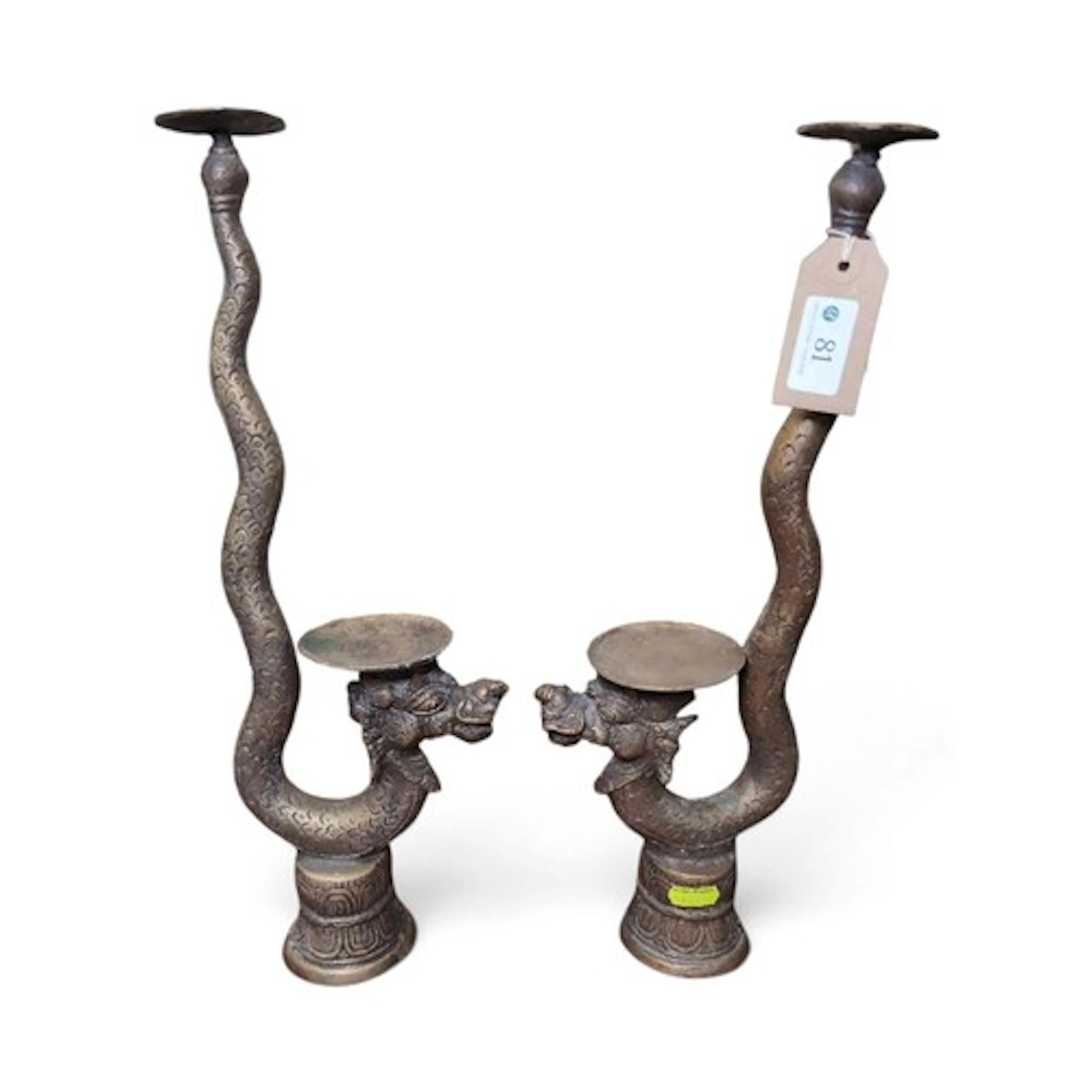 Pair of brass dragon candlesticks. H40cm