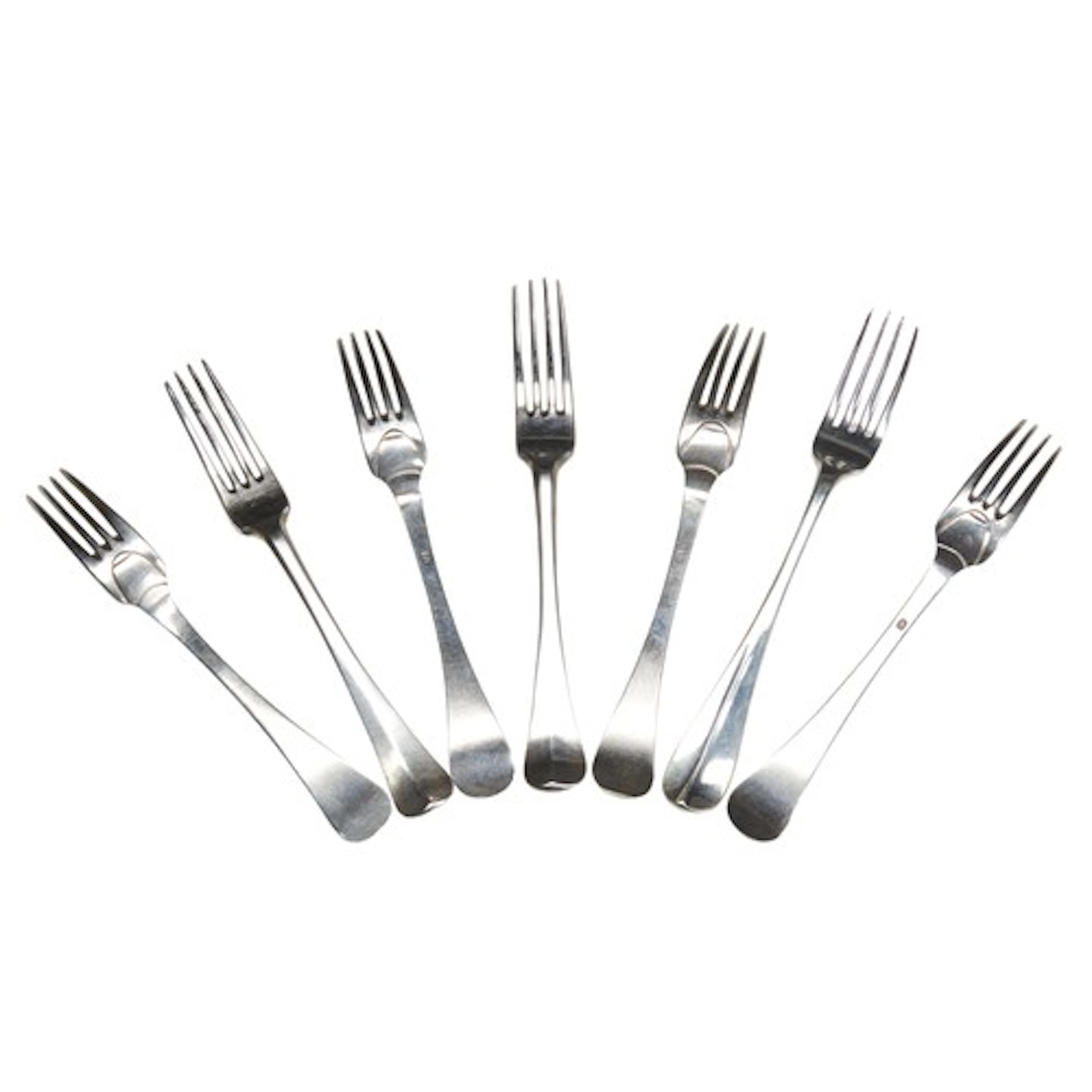 A GROUP OF FIVE DUTCH SILVER TABLE FORKS LATE 18TH CENTURY m...