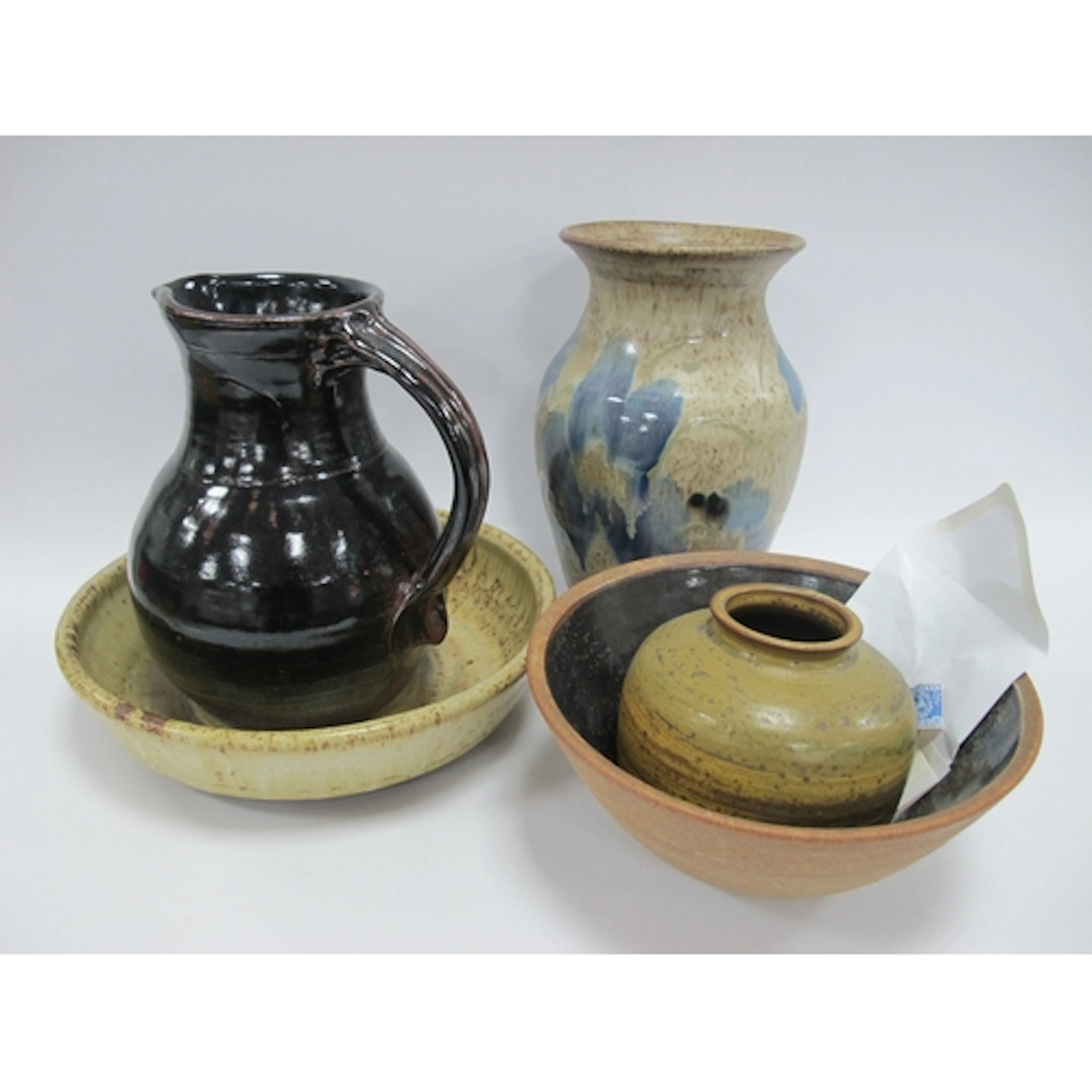 Wolfcastle Studio Pottery Jug 23cm high and bowl, 29cm diame...