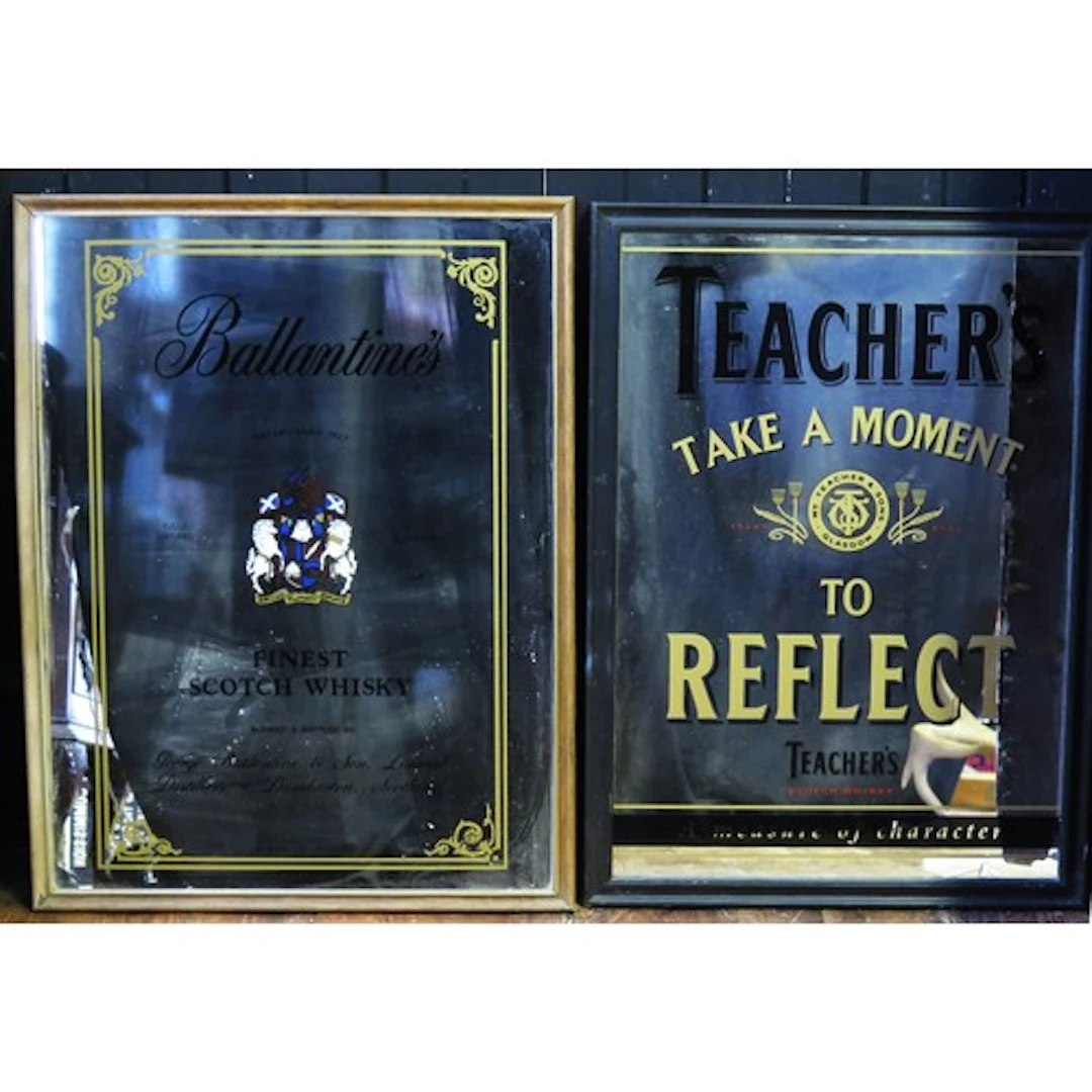 Two reproduction advertising mirrors, "Ballantines Scotch Wh...