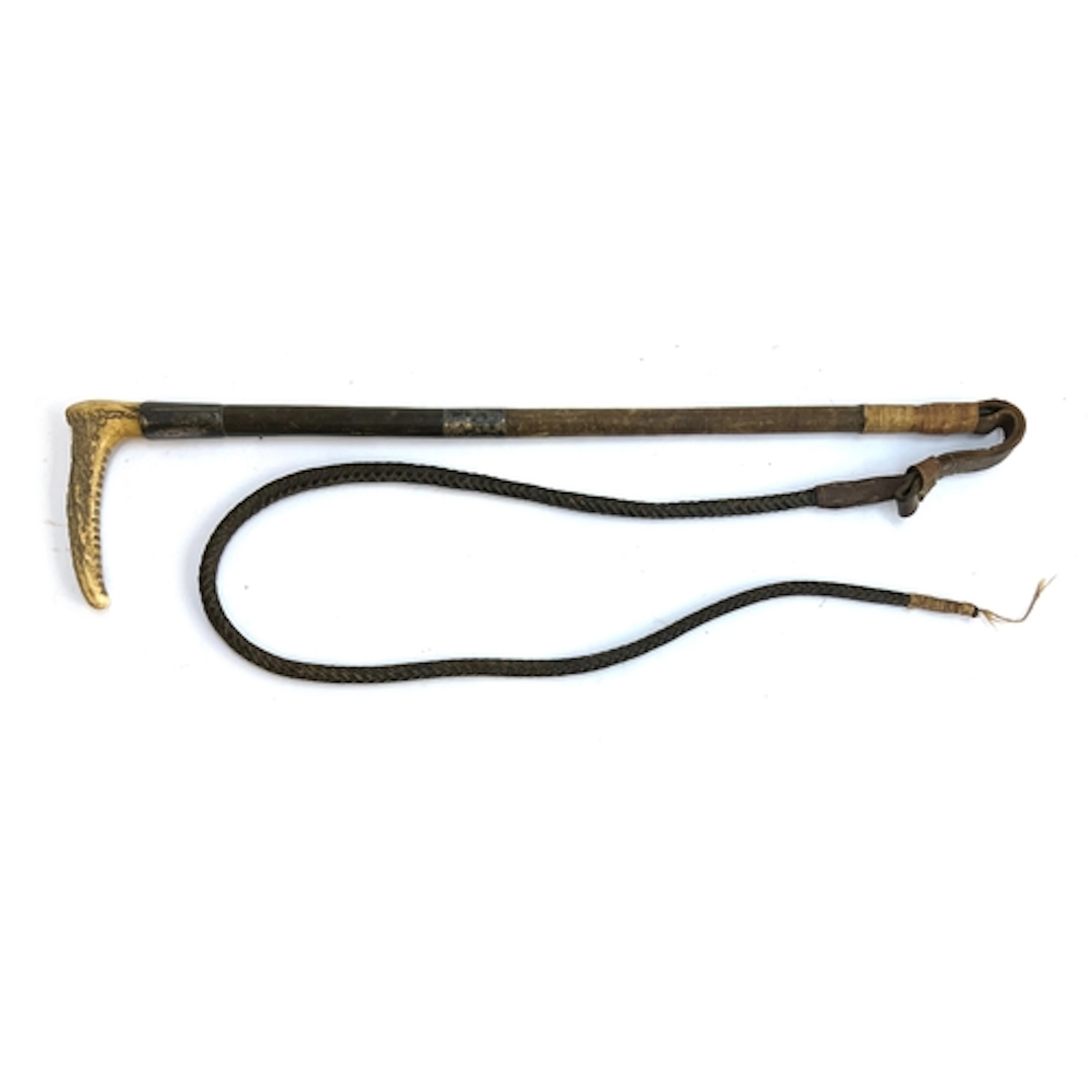 A late Victorian gents whalebone hunting whip with silver co...